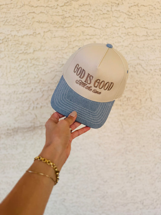 VT- GOD IS GOOD ALL THE TIME DENIM Premium vintage SnapBack