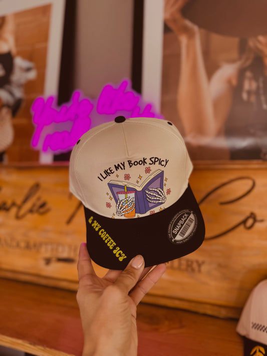 BCJ-I like my book spicy in my coffee icy - premium full canvas panel trucker