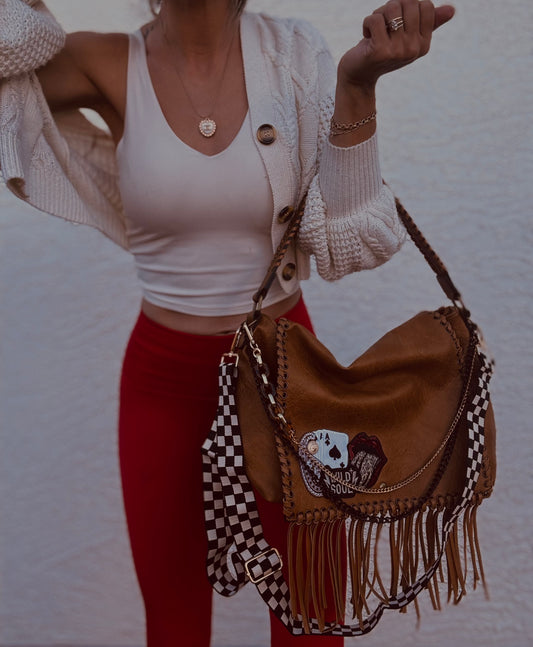 FF- leave her wild + Authentic Upcycled button* - crossbody strap included** The Jerome**
