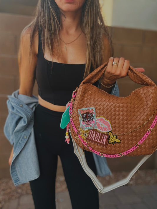 HA- PINK DARLIN psalm+ the heavens are roaring  -brown bag   *CHANDLER BAG**
