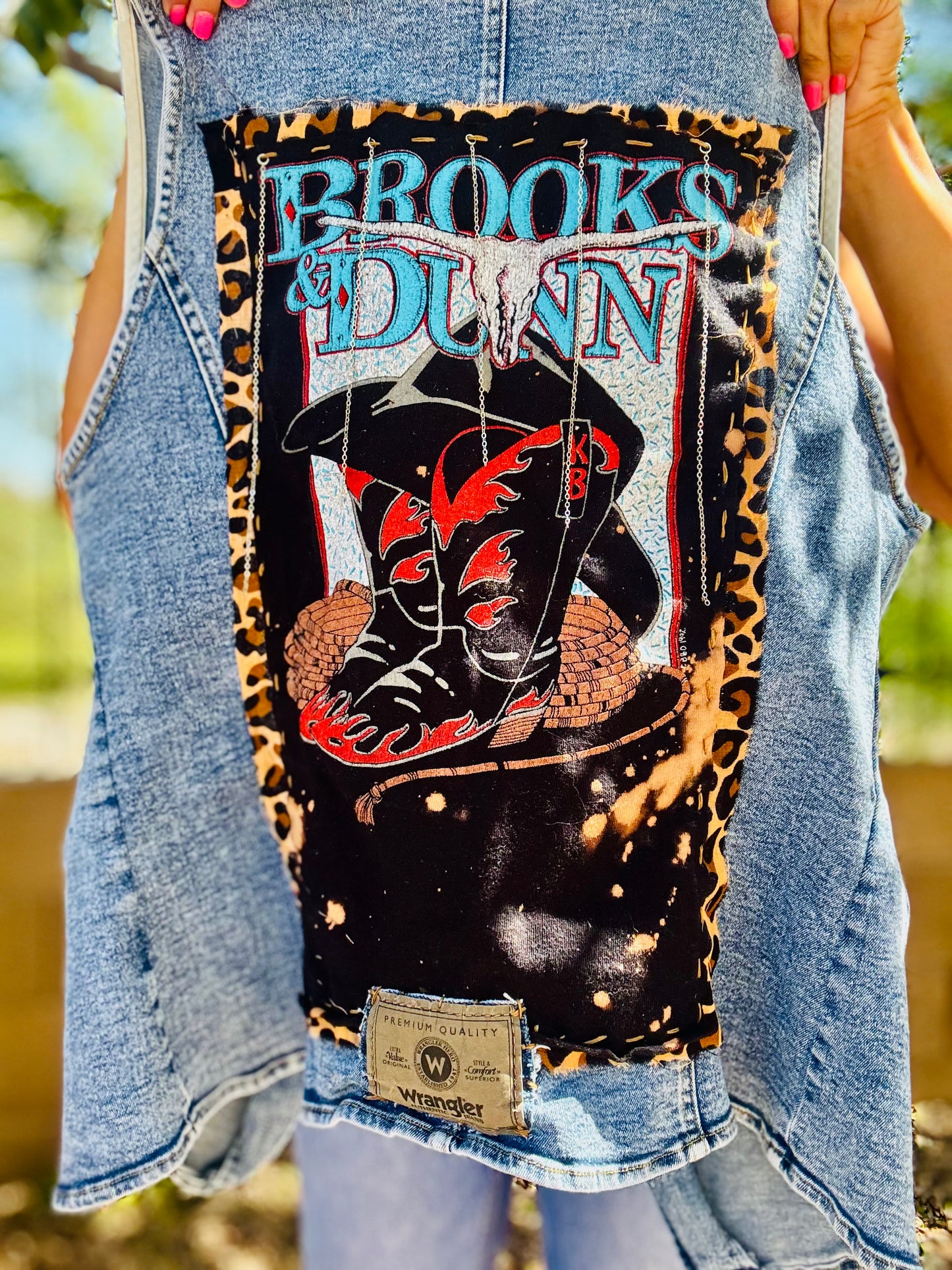 CD- denim vintage country vest - Size Large but large fitted more of a medium with loose chain work.