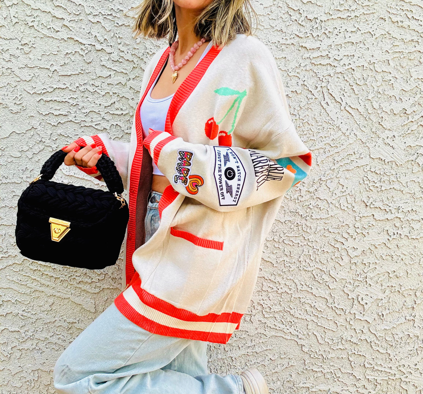 BBH-CHERRY BOMBER CARDIGAN + I don’t match energy. I shut the power off retro babe ￼+￼ CM CO. babes