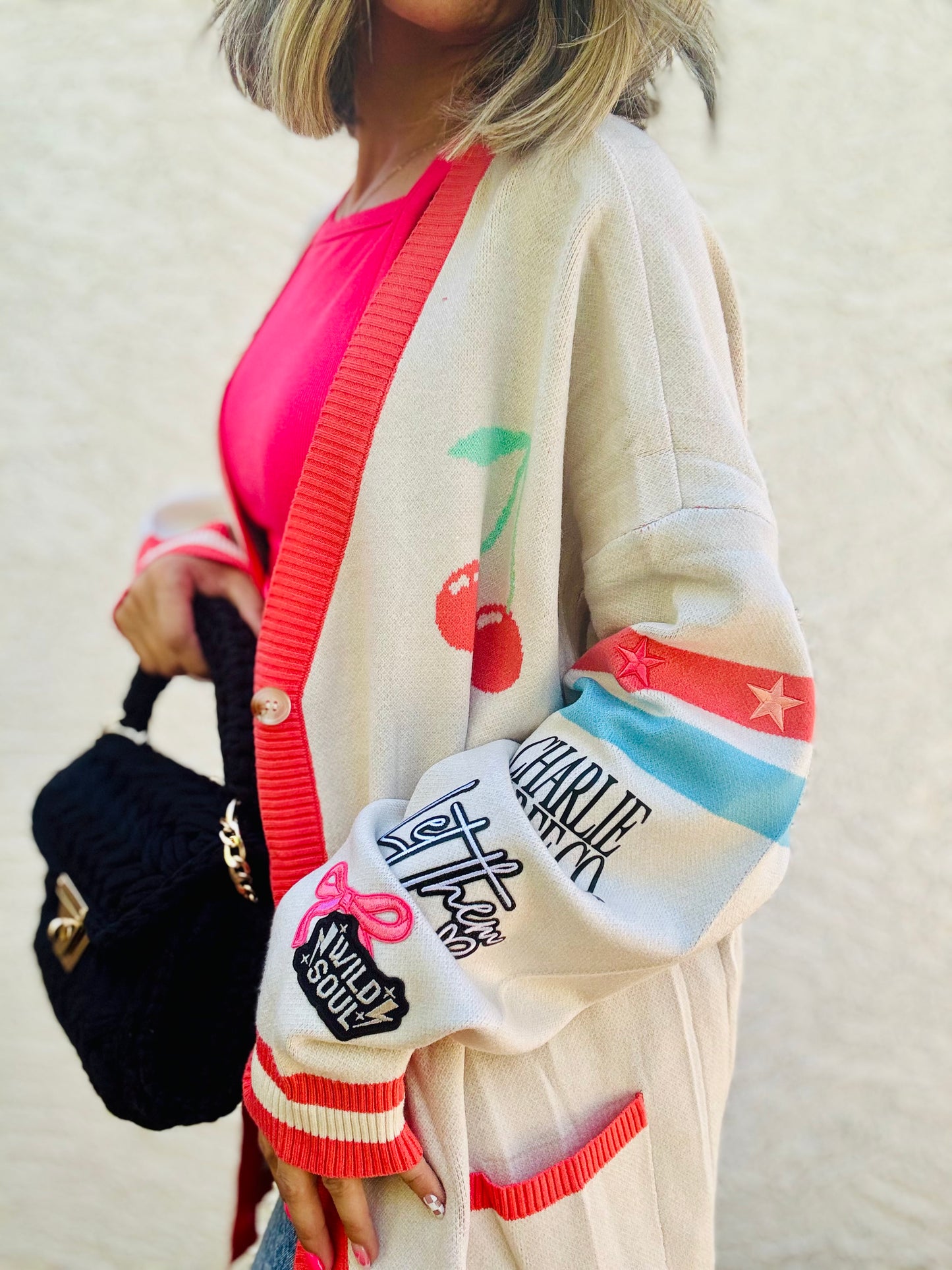 BBH-CHERRY BOMBER CARDIGAN +let them wild soul +￼ CM CO. babes