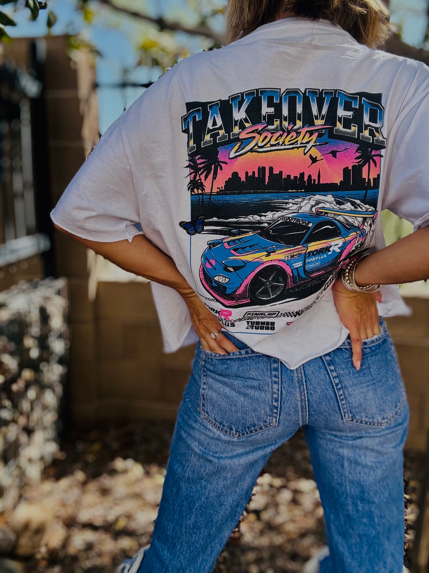 TEE-Y2K race +DAD TEE LARGE FIT MED SPLIT FRONT CROPPED