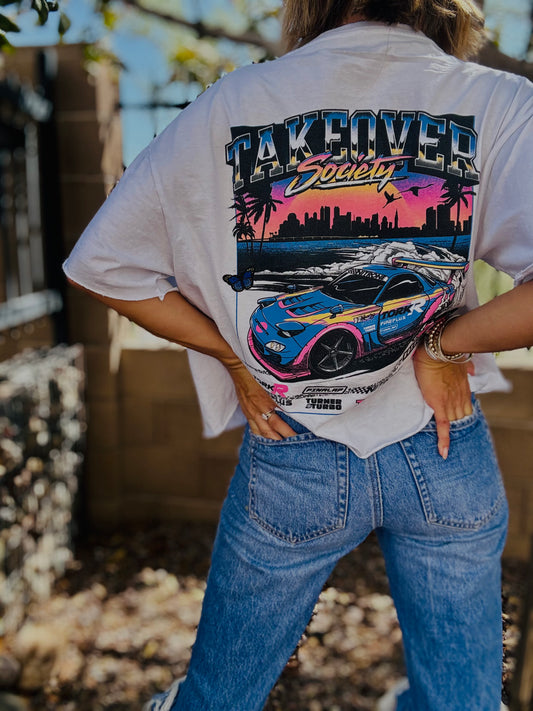 TEE-Y2K race +DAD TEE LARGE FIT MED SPLIT FRONT CROPPED