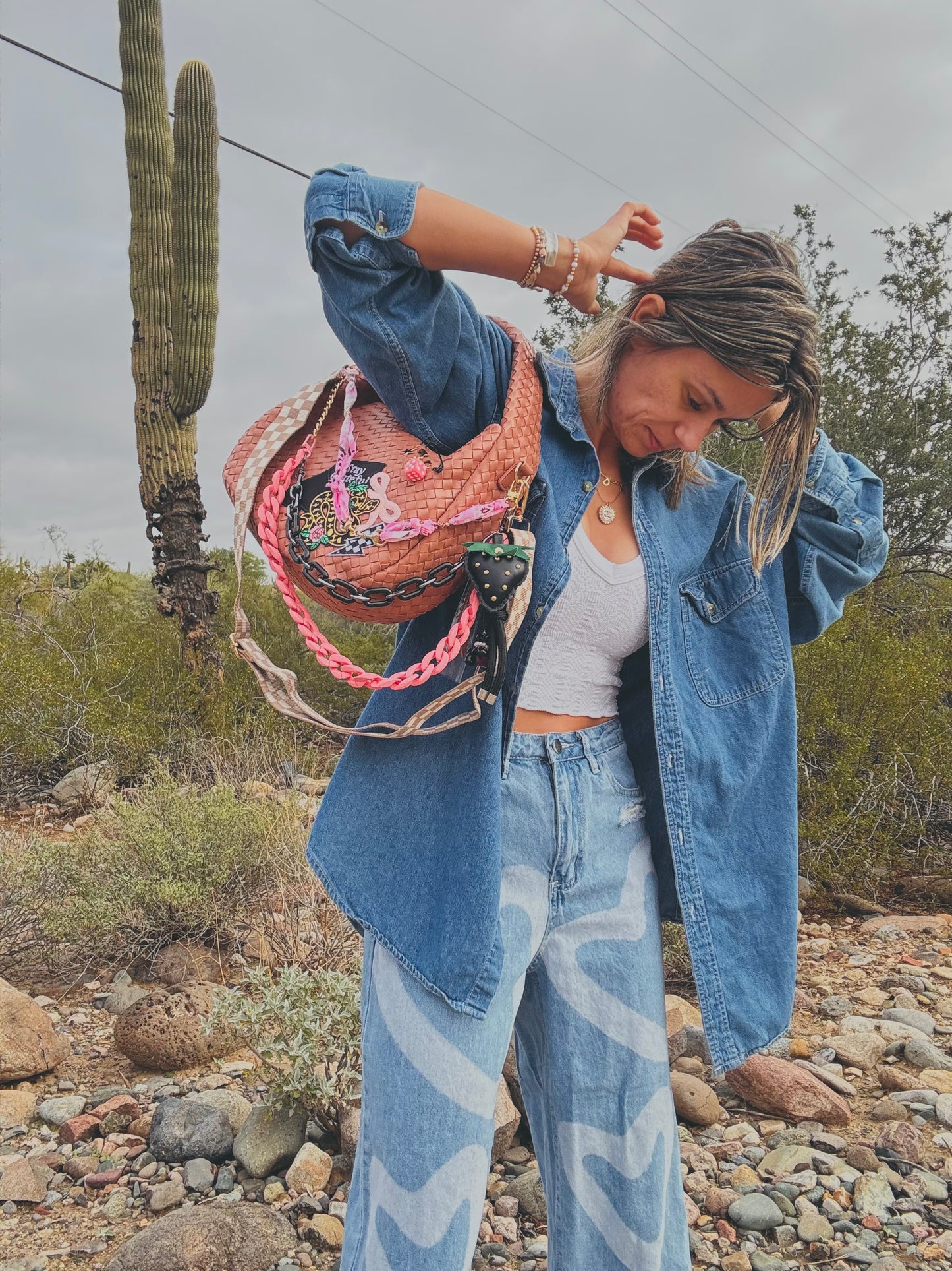 NY-stay grateful rose snake and checkered *CHANDLER BAG**