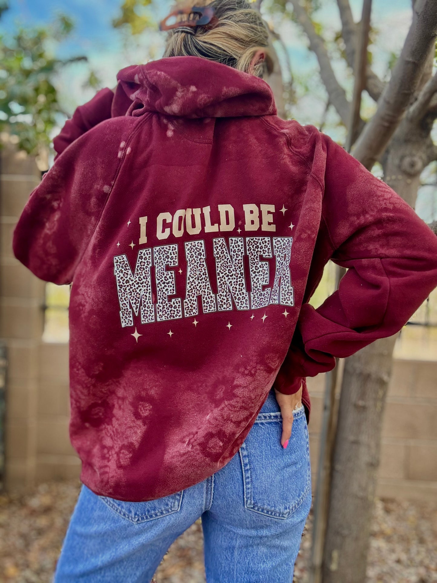 CD- NECKLACE Hoodie l could be meaner - lace vintage wash+ Men’s unisex size LARGE- Cut off bottom band hem