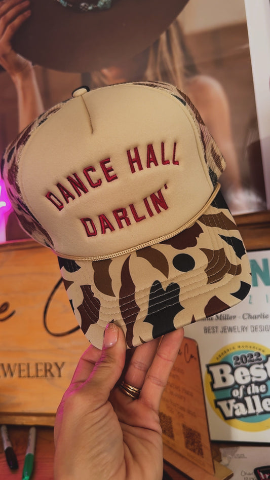 VT-Dance Hall Darlin +maroon stitch beige panel +camo print+ traditional foam SnapBack trucker