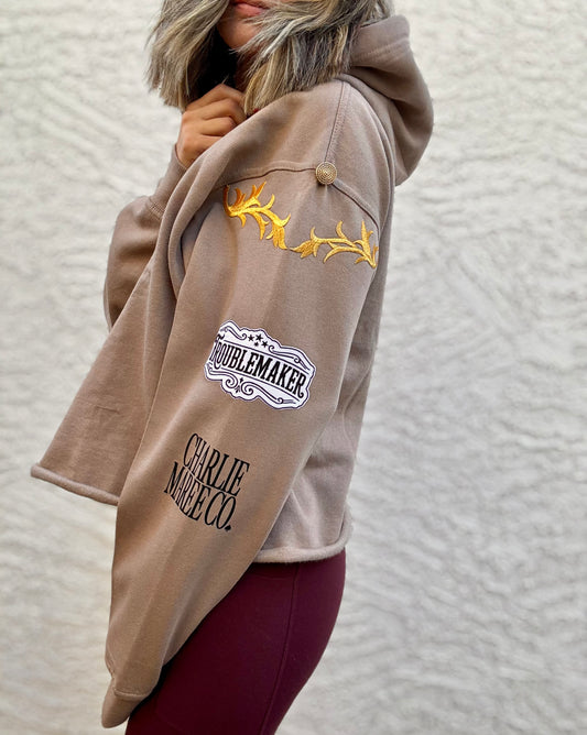 BBH-Betty Button Hoodie-Tan TROUBLE