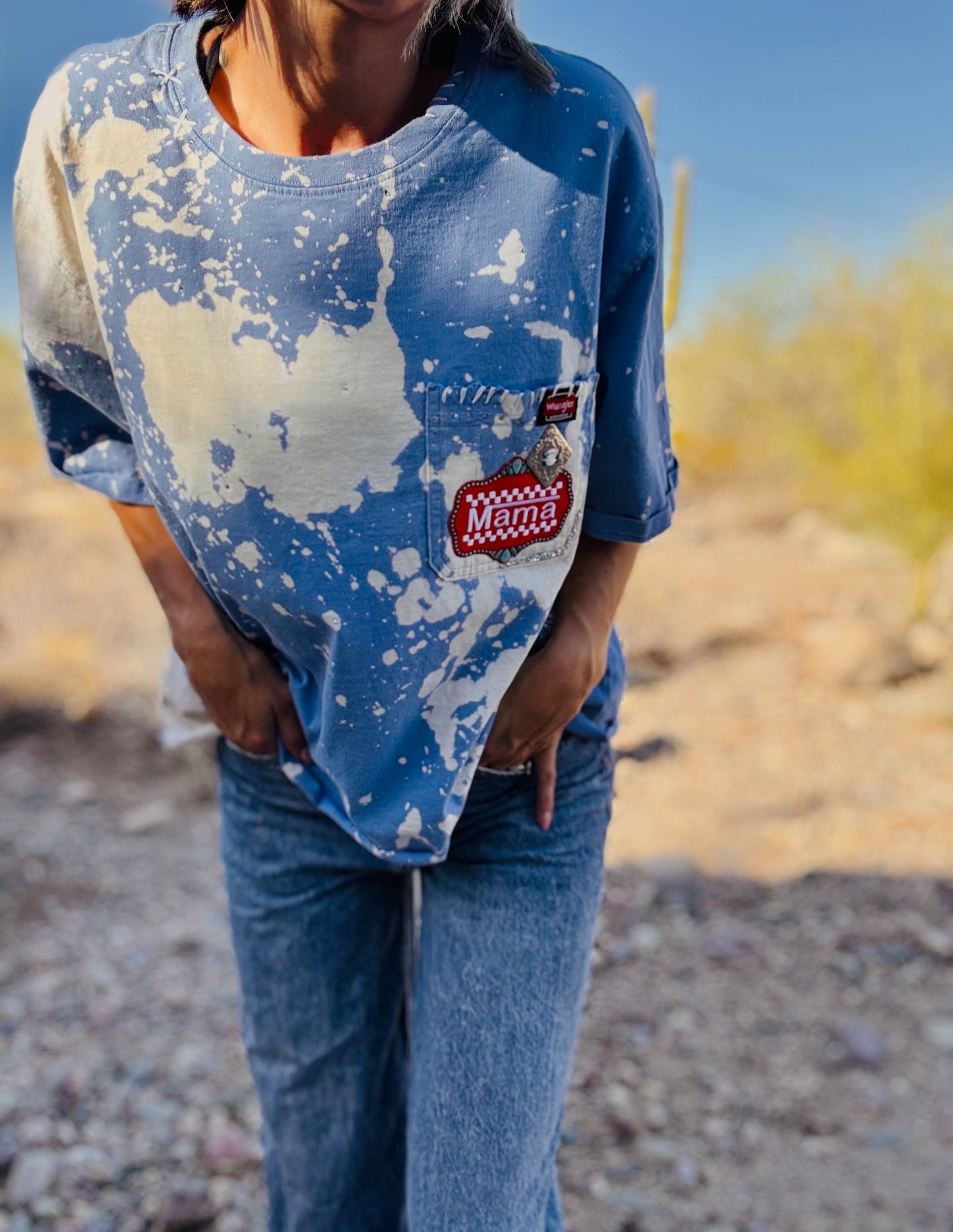 HD-mama blue DISTRESSED POCKET SHIRT - MENS 2XL CUT