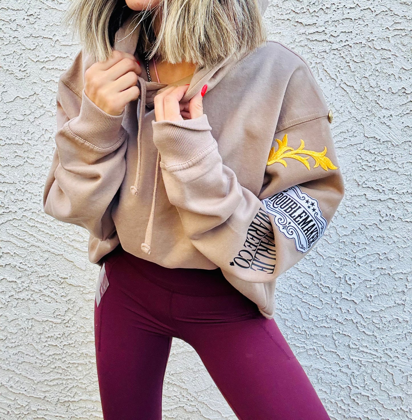 BBH-Betty Button Hoodie-Tan TROUBLE