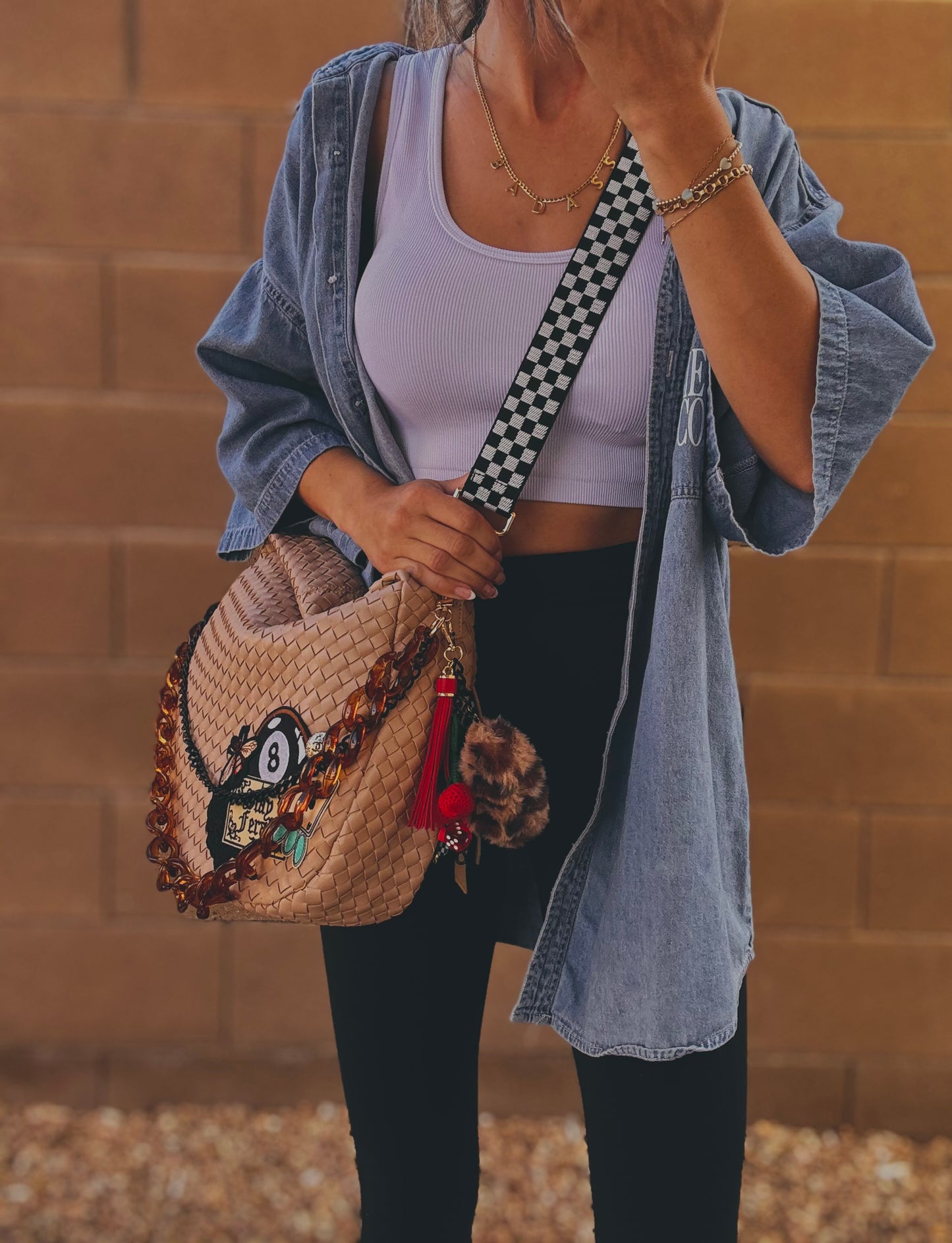 FC-Stay Feral + Upcycled authentic button upgraded +tan bag   *CHANDLER BAG**