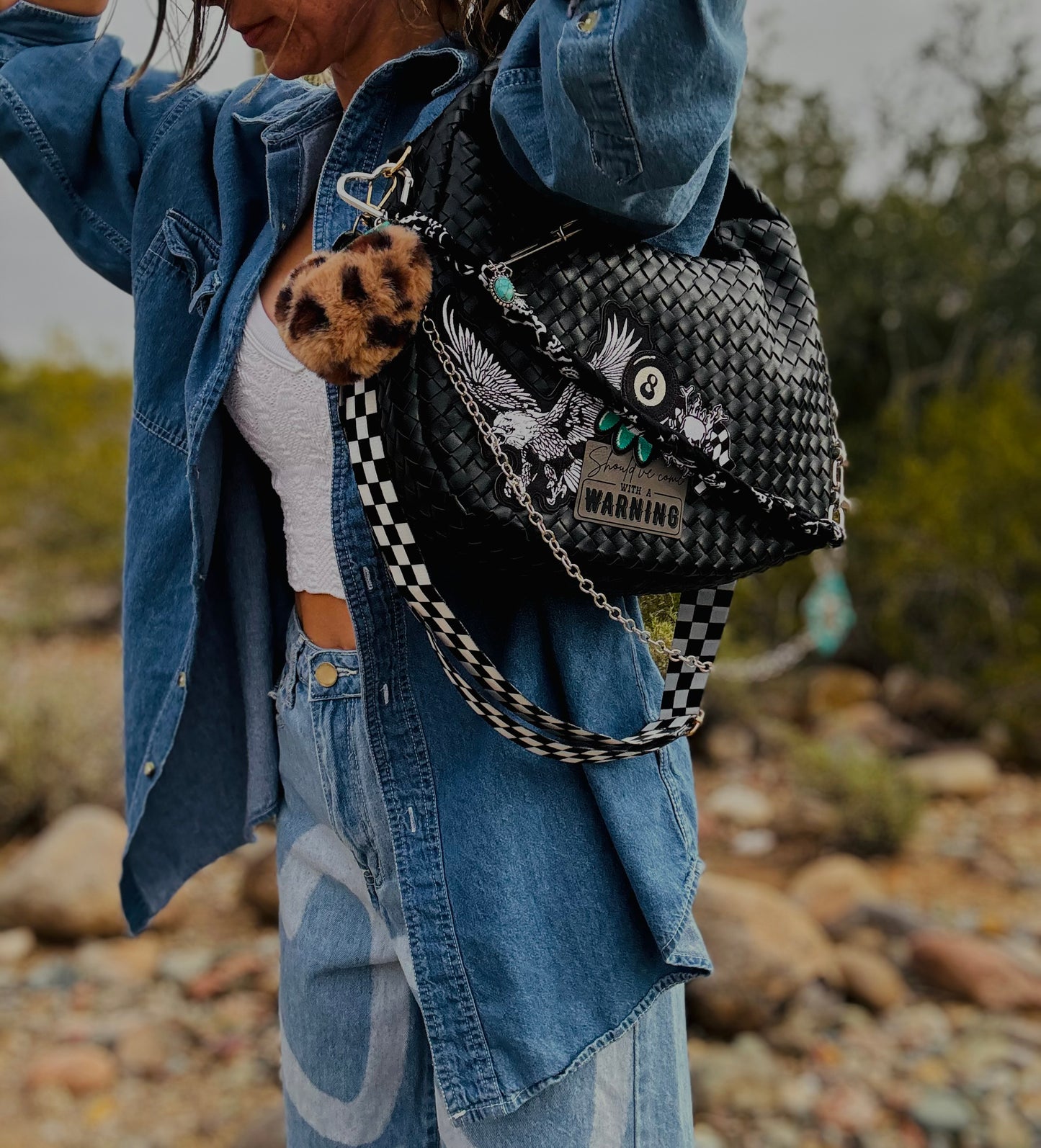NY-come with a warning+ turquoise and checkered *CHANDLER BAG**