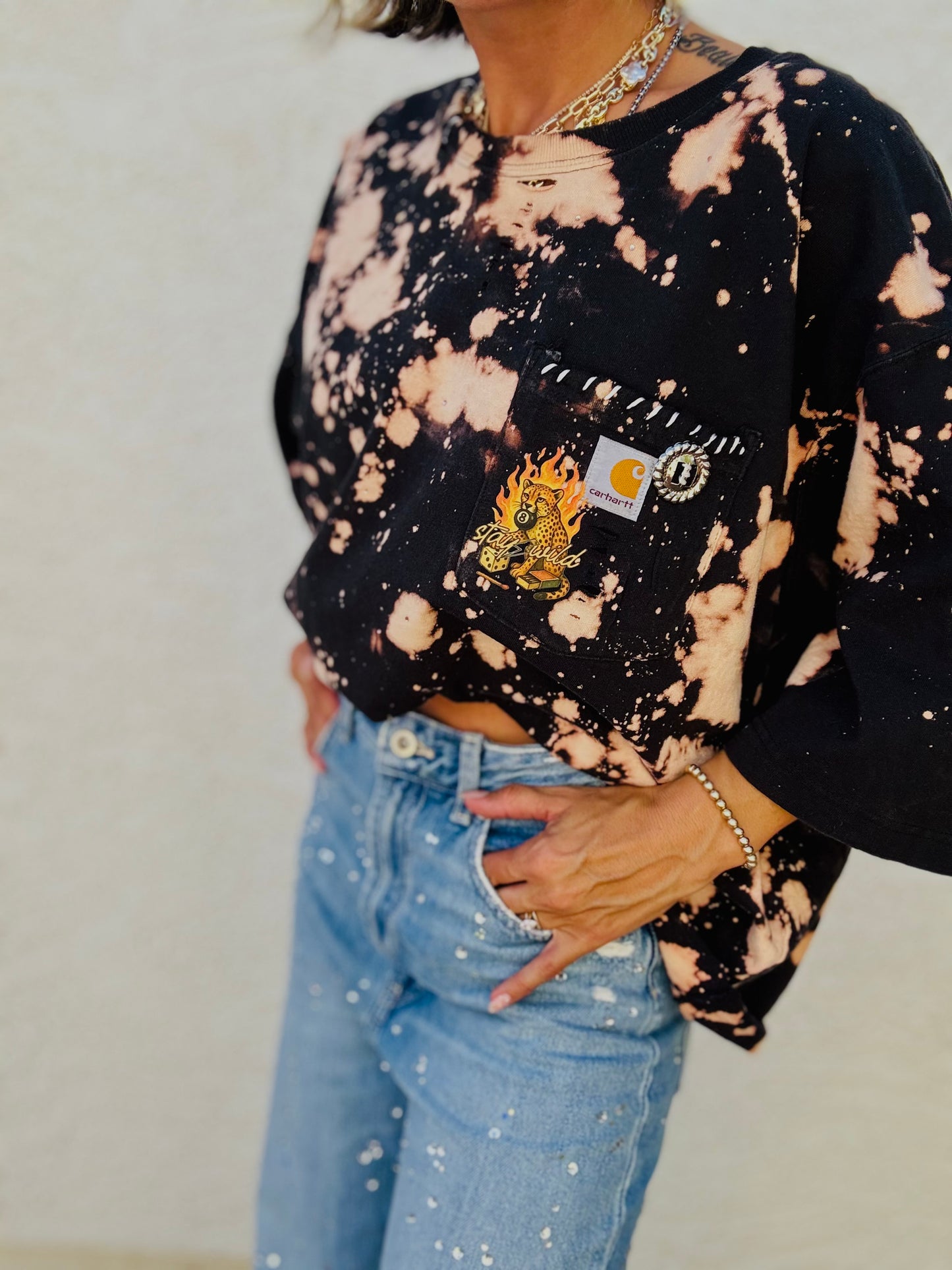 HD- Wild leopard DISTRESSED POCKET SHIRT - MENS 2XL CUT