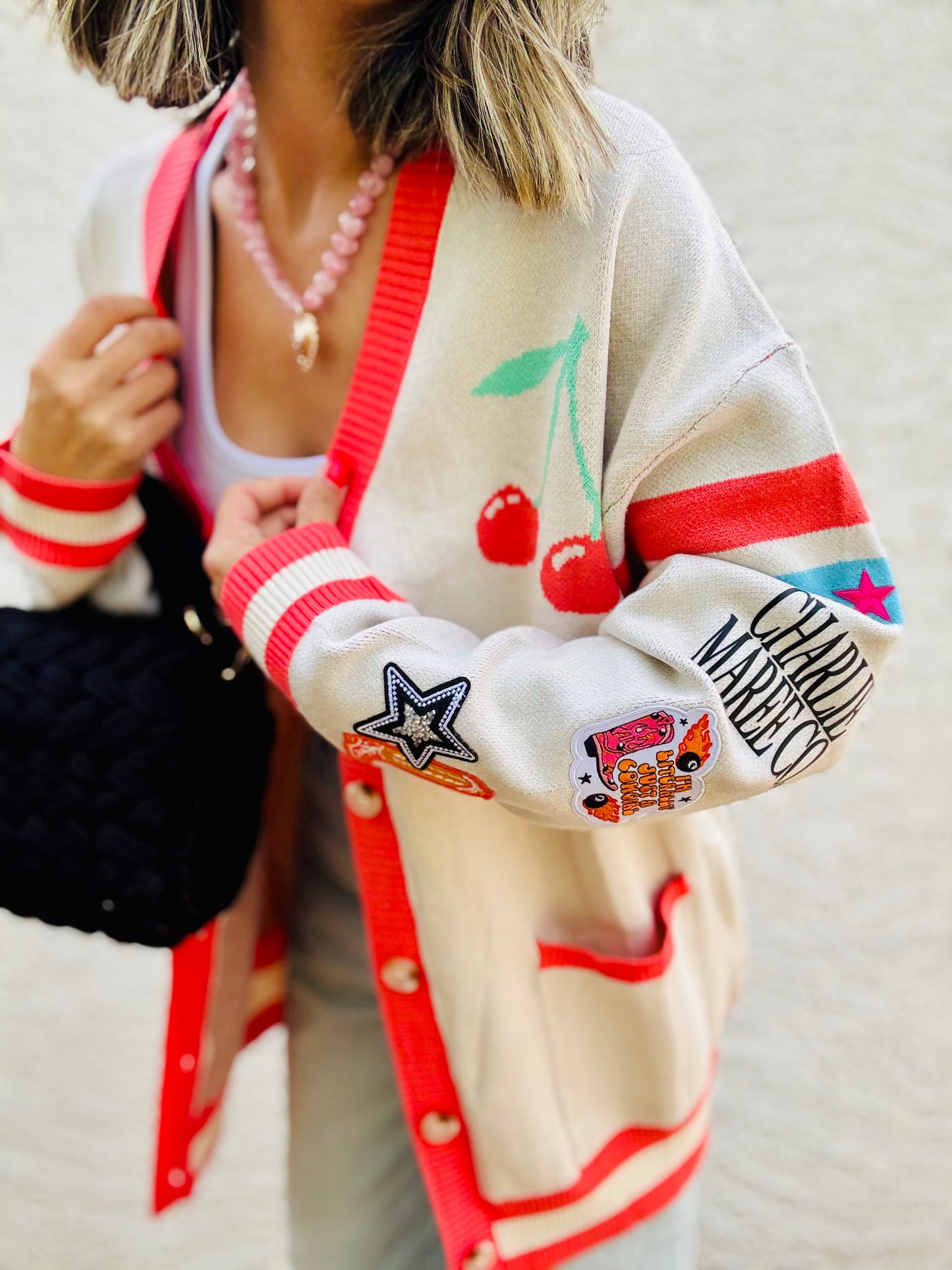 BBH-CHERRY BOMBER CARDIGAN + i’m literally just a cowgirl, orange boot ￼ CM CO. babes