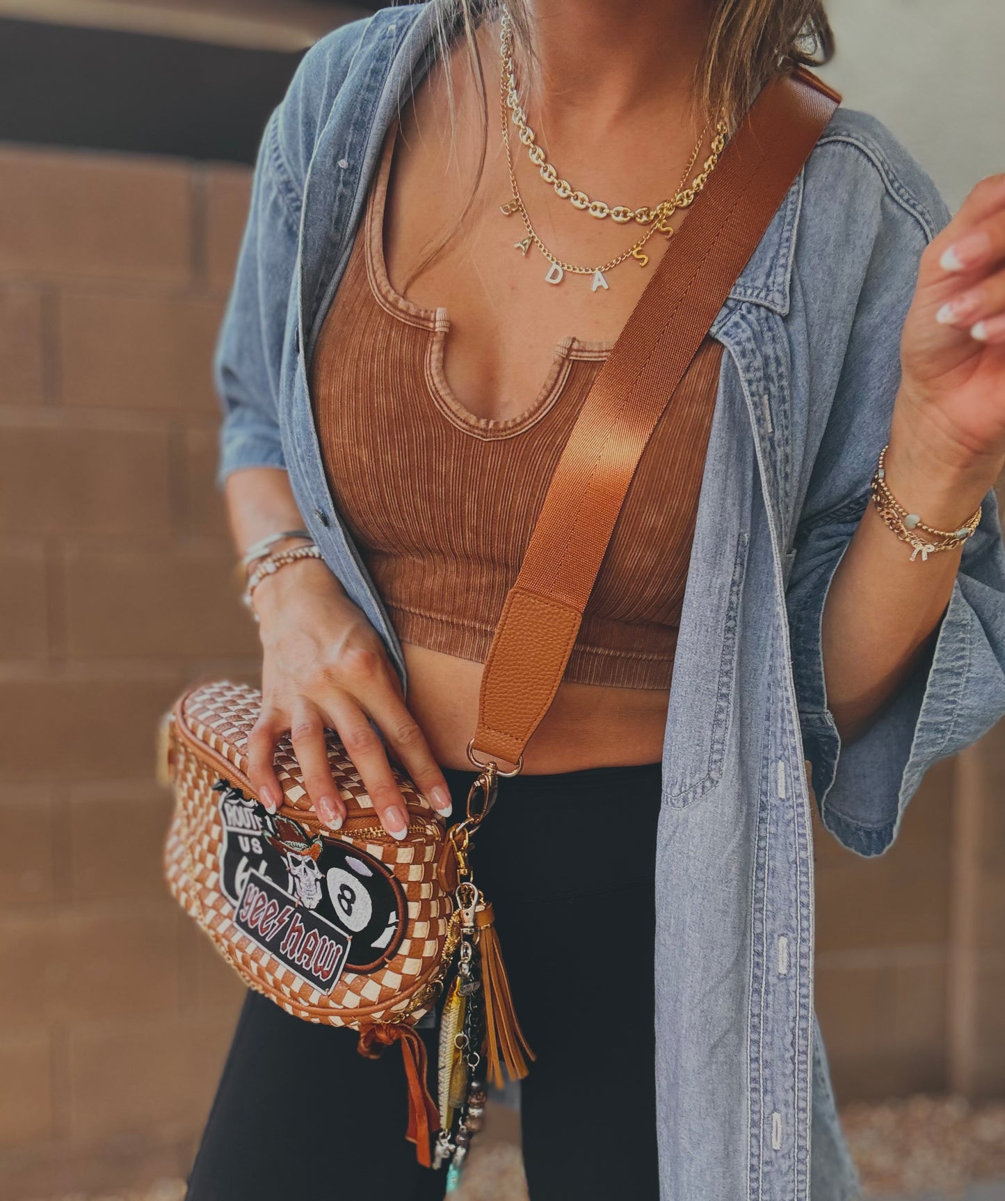 FC-Yeehaw + elk Hyde leather braided bead straps+ handmade charms OG+PHOENIX BAG