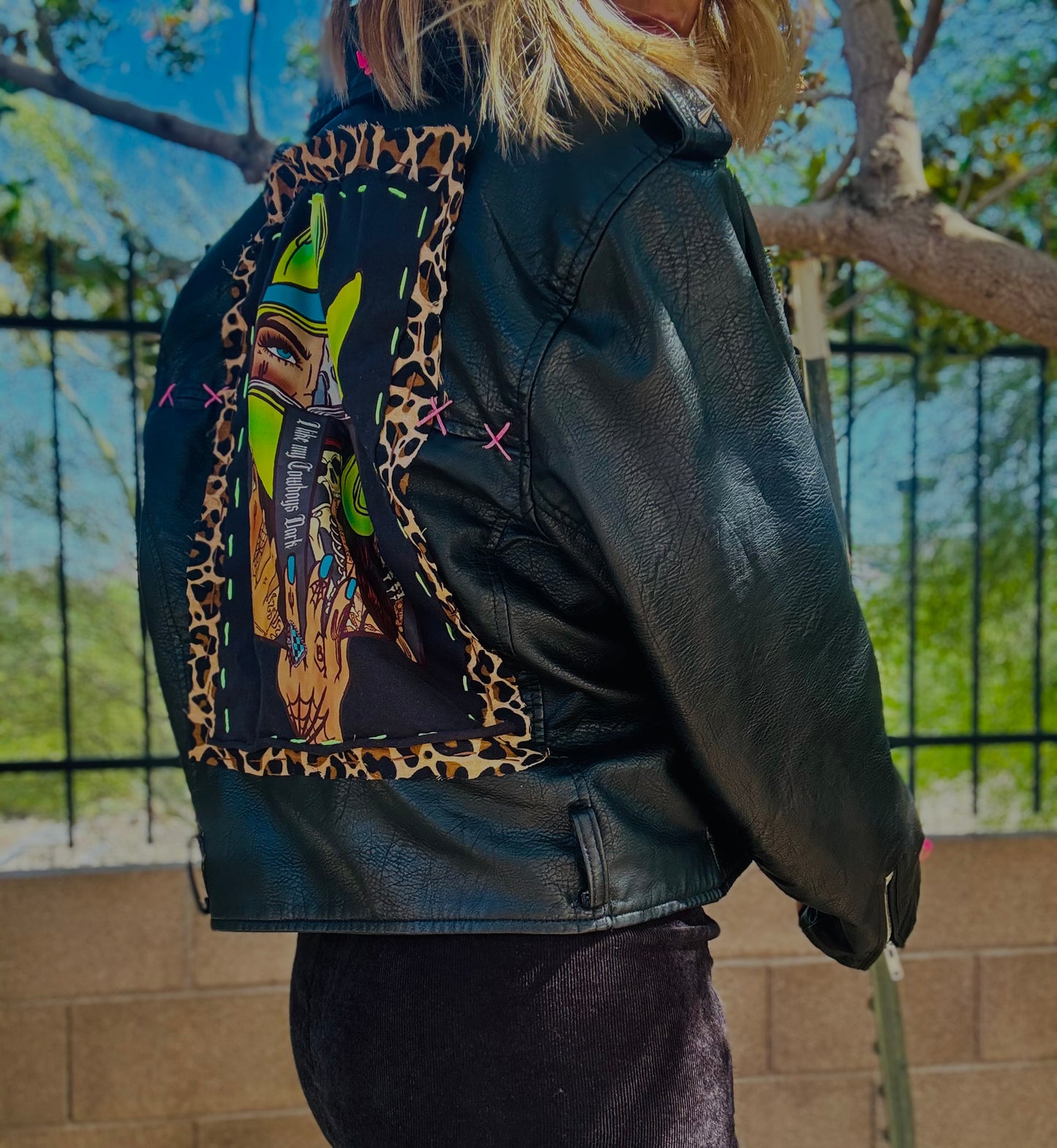 CD-neon book baddie  - Size MEDIUM loose crop leather jacket