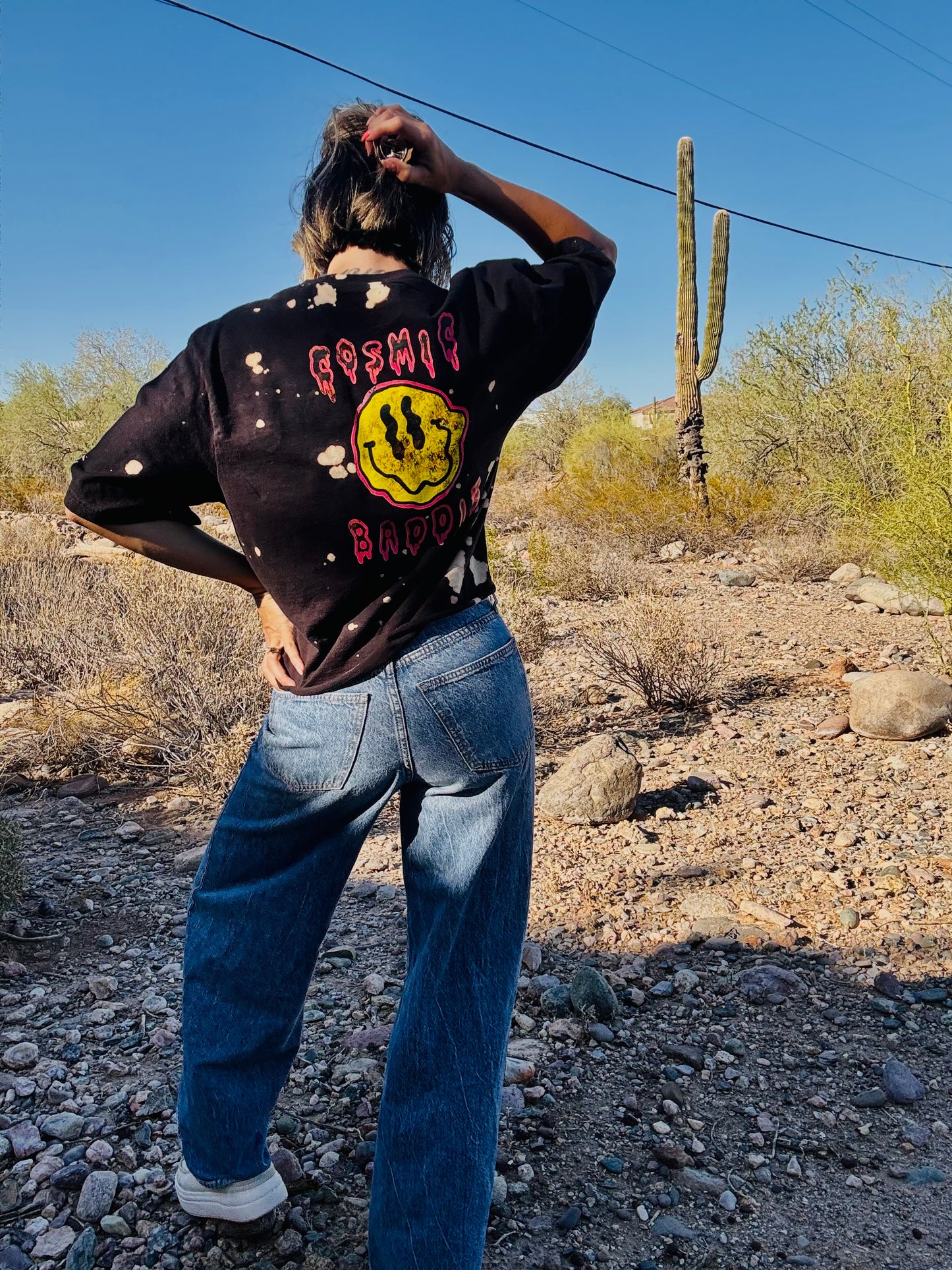 HD-Cosmic Baddie  - BLACK DISTRESSED POCKET SHIRT - MENS LARGE CUT