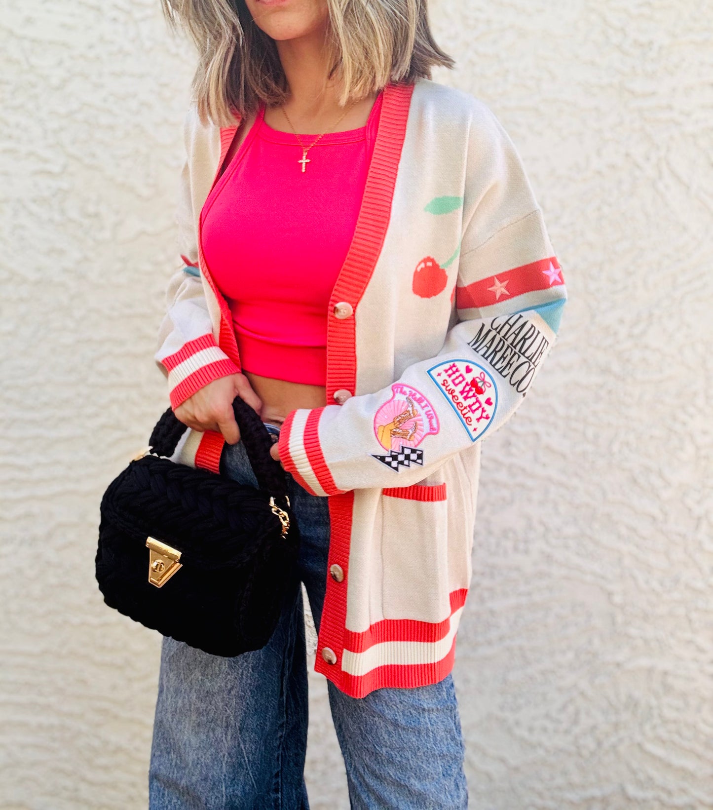 BBH-CHERRY BOMBER CARDIGAN +howdy sweetie to the hell I won’t +￼ CM CO. babes