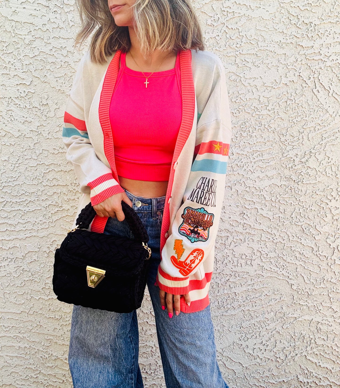 BBH-CHERRY BOMBER CARDIGAN +Amarillo by morning +￼ CM CO. babes