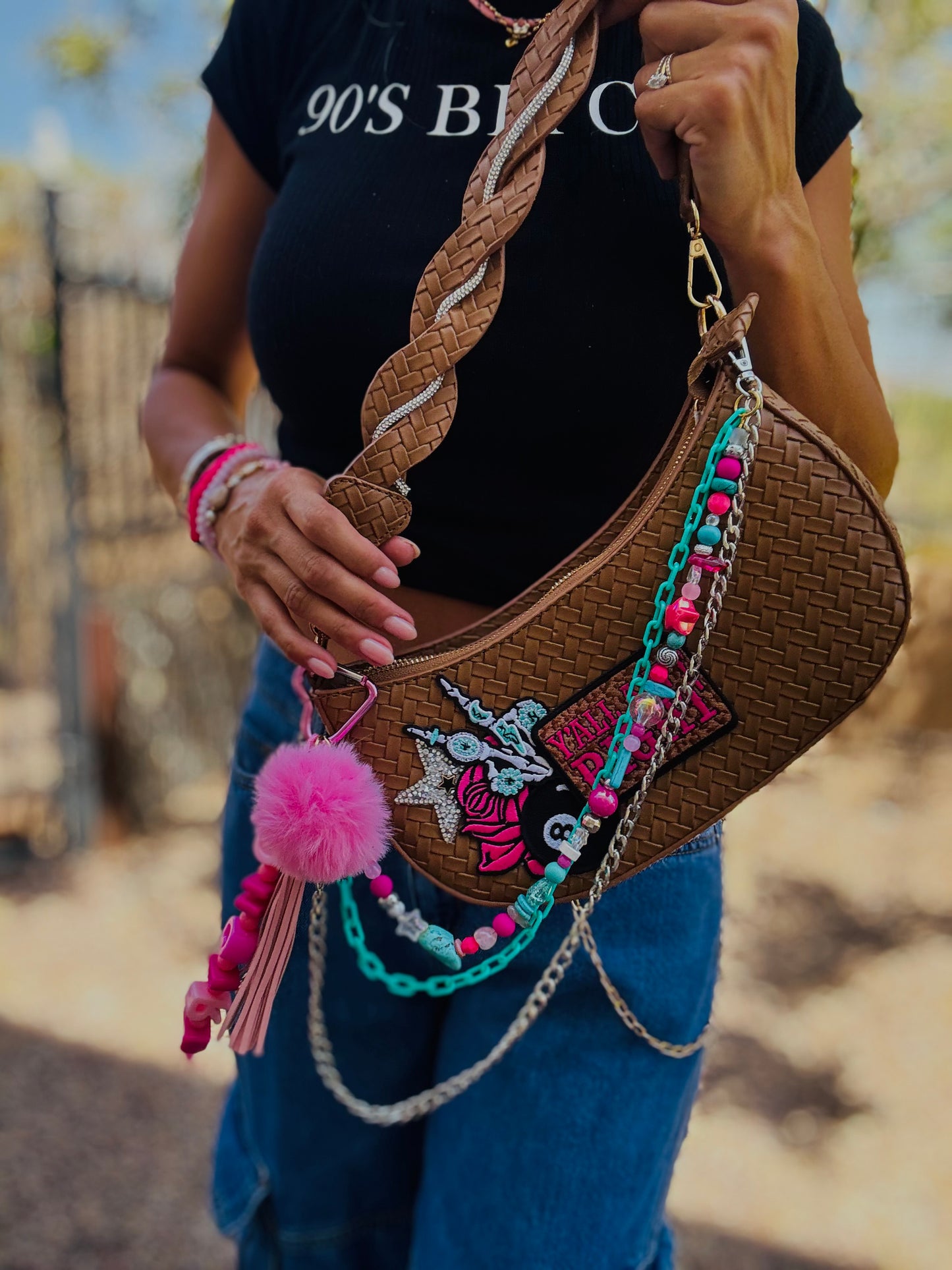 CC-  Yall ain’t right neon + Braided modern Shoulder Bag￼ *THE SAMANTHA** 2 straps