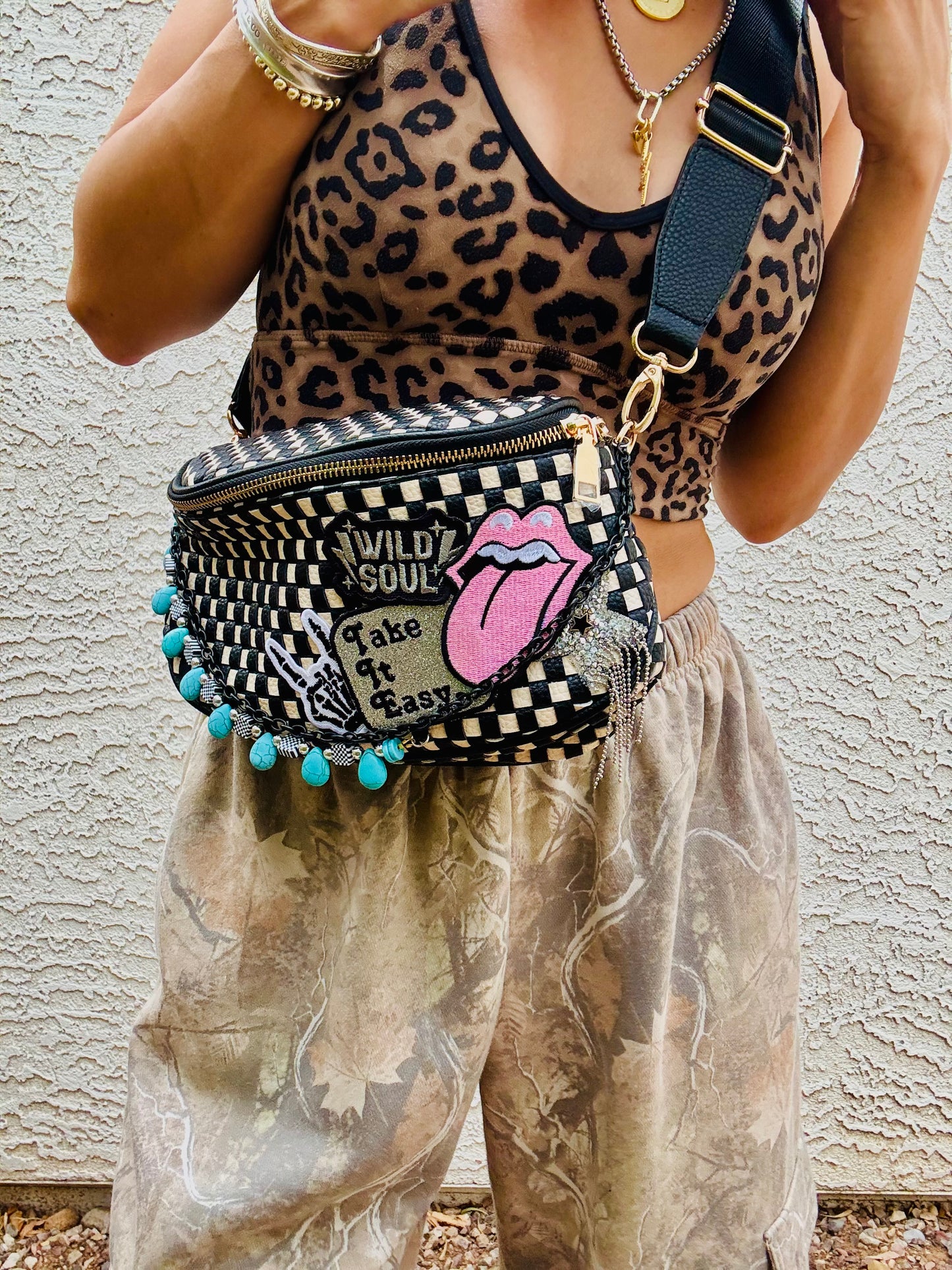 AUGBAG- take it easy Wild soul OG handmade beaded chains rock skeleton hand vibes 2 + PHOENIX BAG black checkered