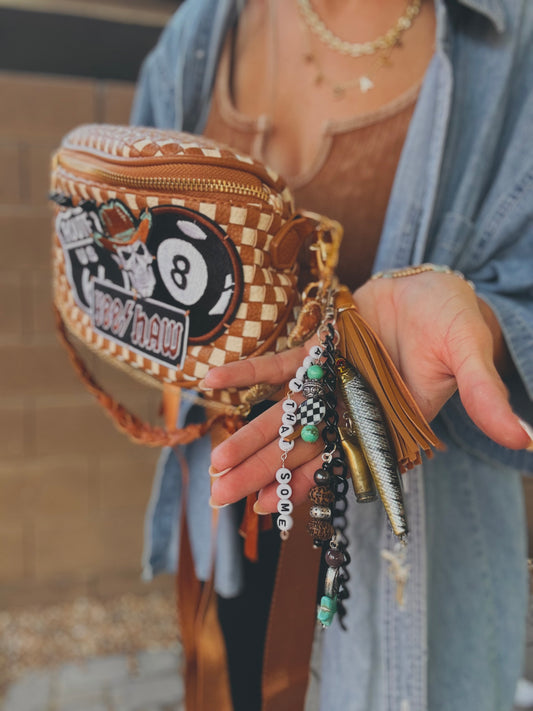 FC-Yeehaw + elk Hyde leather braided bead straps+ handmade charms OG+PHOENIX BAG