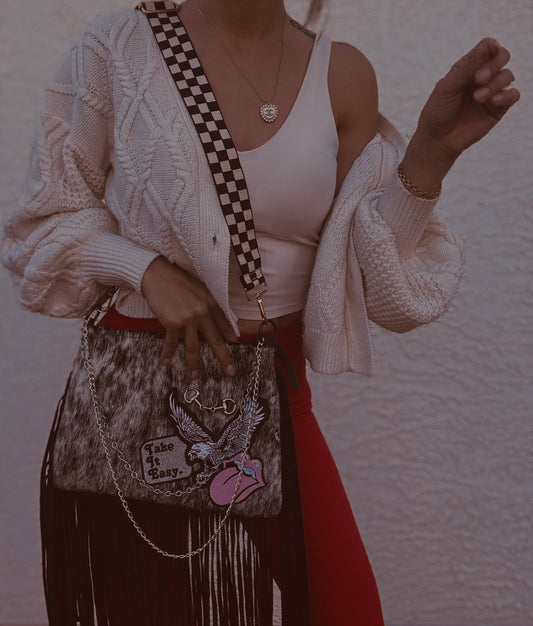 FF- fierce and fur on + real genuine fur on cowhide fringe bag ￼+ONE OFF BADDIE