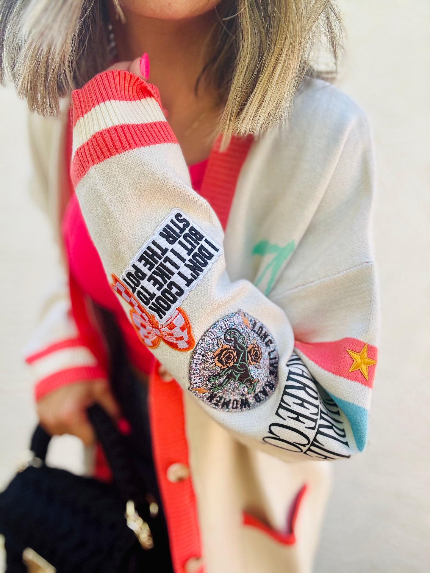BBH-CHERRY BOMBER CARDIGAN + long live rad women I don’t cook, but I like to stir the pot +￼ CM CO. babes