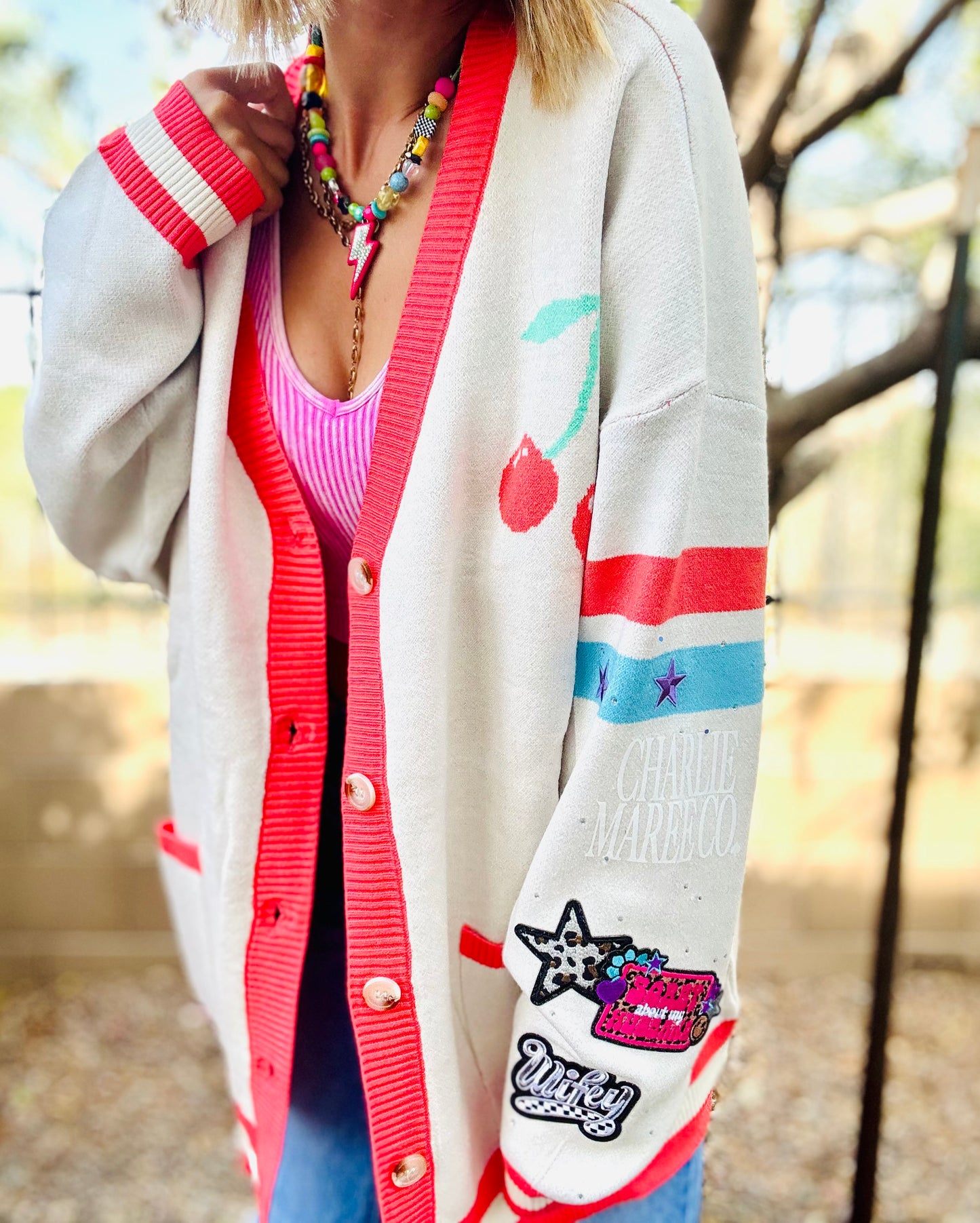 NC-CHERRY BOMBER CARDIGAN + WIFEY SORRY ABOUT MY HUSBAND LEOPARD + LARGE