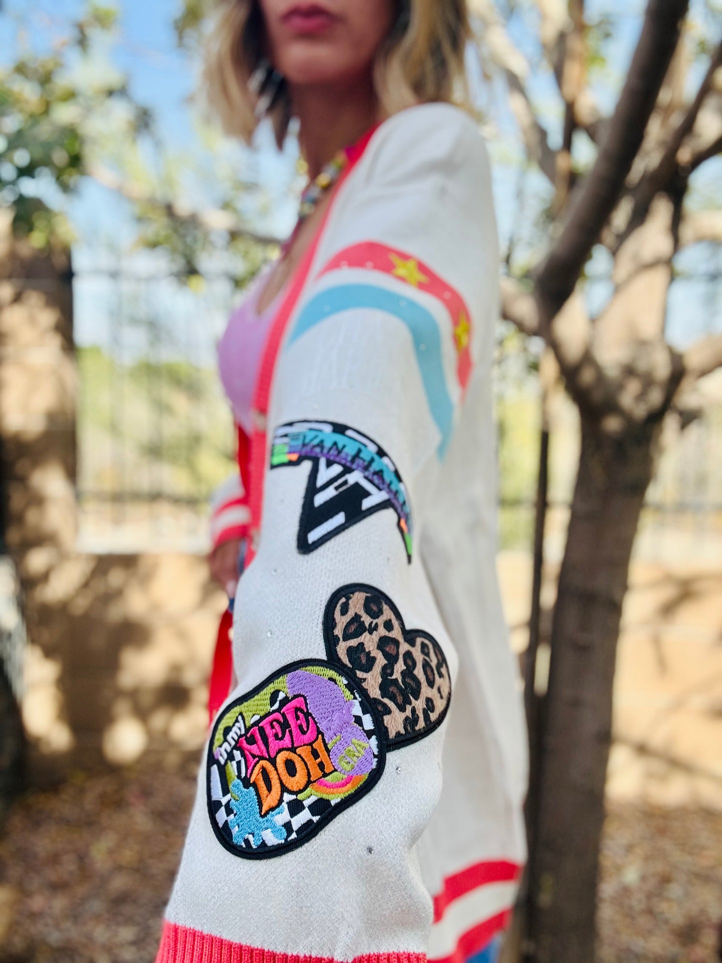 NC-CHERRY BOMBER CARDIGAN + retro band babe +MEDIUM