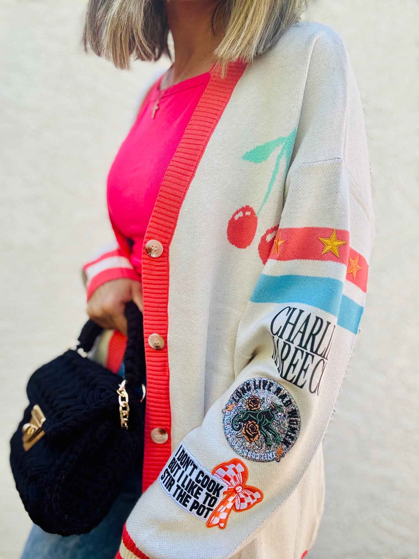 BBH-CHERRY BOMBER CARDIGAN + long live rad women I don’t cook, but I like to stir the pot +￼ CM CO. babes