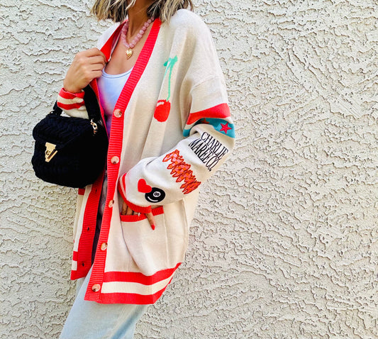 BBH-CHERRY BOMBER CARDIGAN +retro flame mama  +￼ CM CO. babes