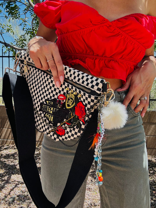 SCC- bike babe red lips handmade bag charm + SEDONA BAG Crossbody