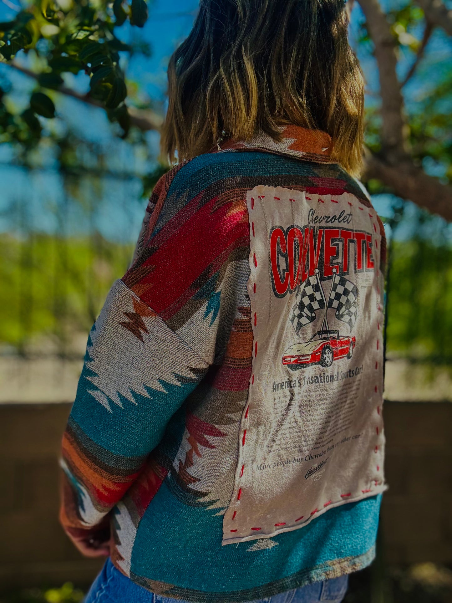 CD-retro car jacket - Size Small thick Aztec blanket loose crop fit