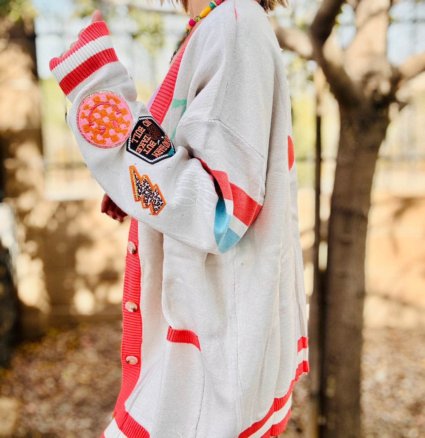 NC-CHERRY BOMBER CARDIGAN + do you no harm take no bull +MEDIUM
