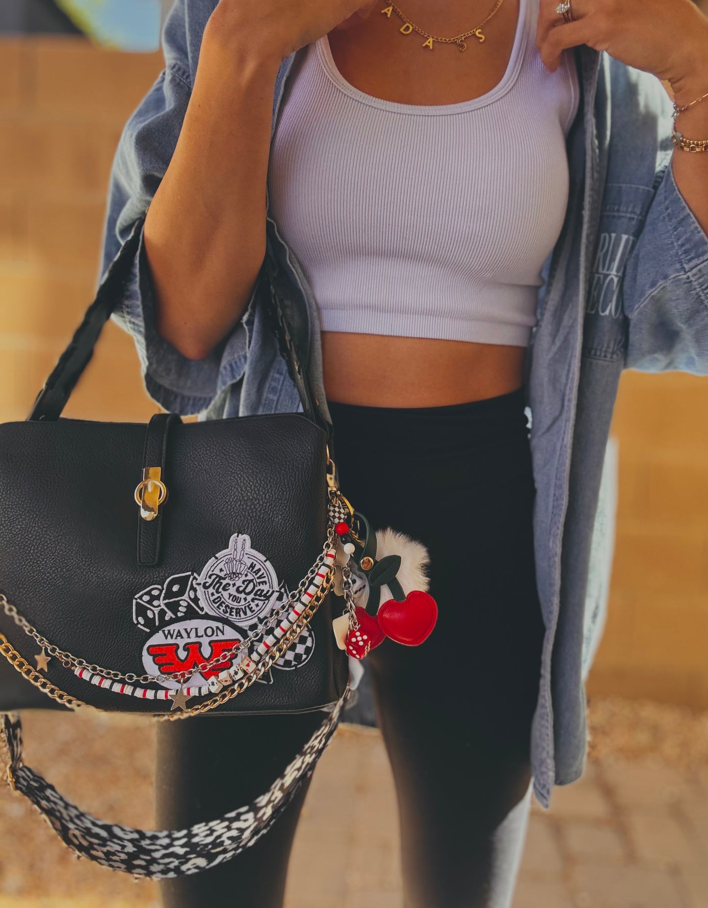 FC-day you deserve Waylon handbeaded charms+black bag with printed guitar strap￼ *TOMBSTONE*
