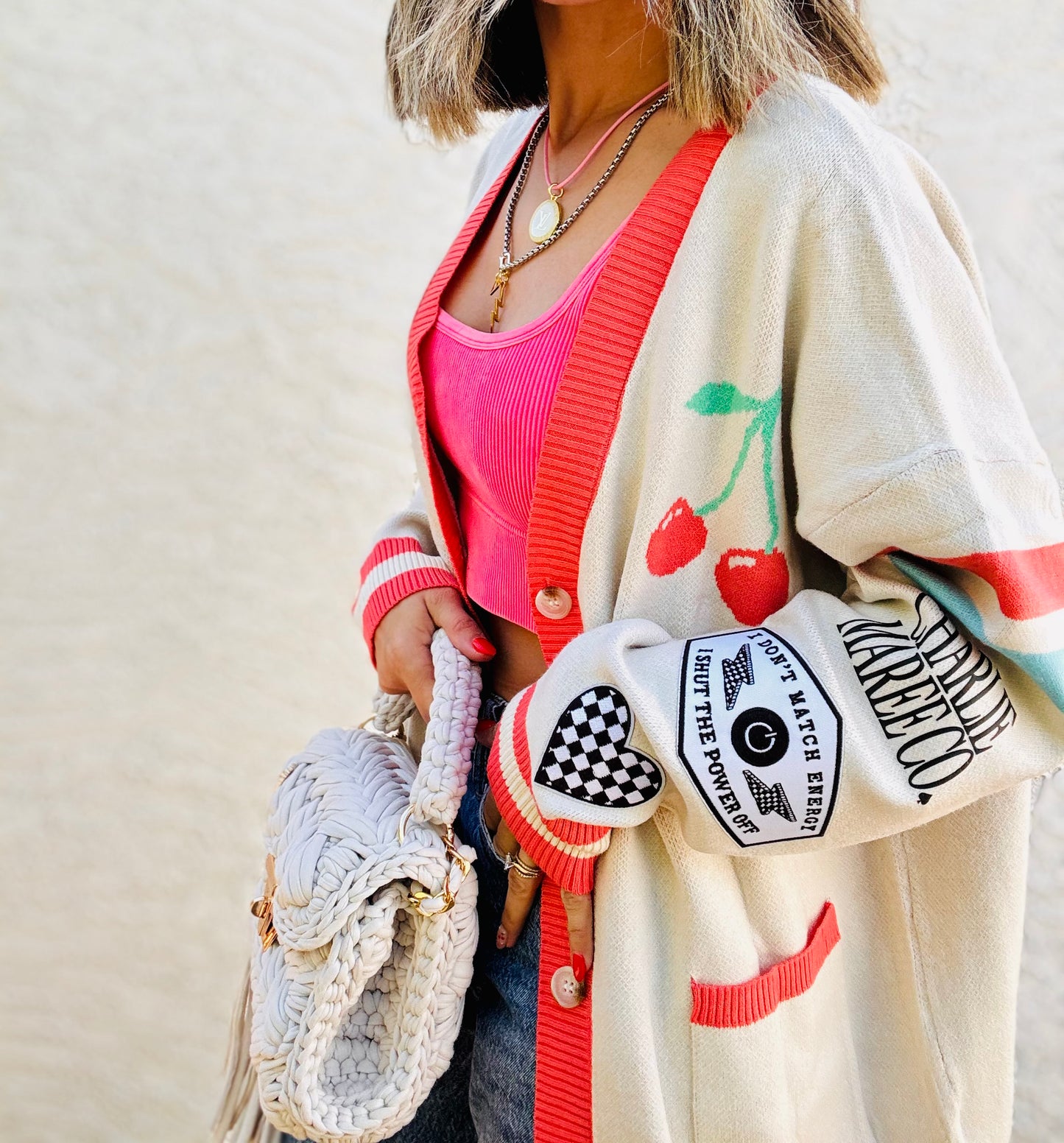 BBH-CHERRY BOMBER CARDIGAN + match, energy, checkered-CM CO. babes