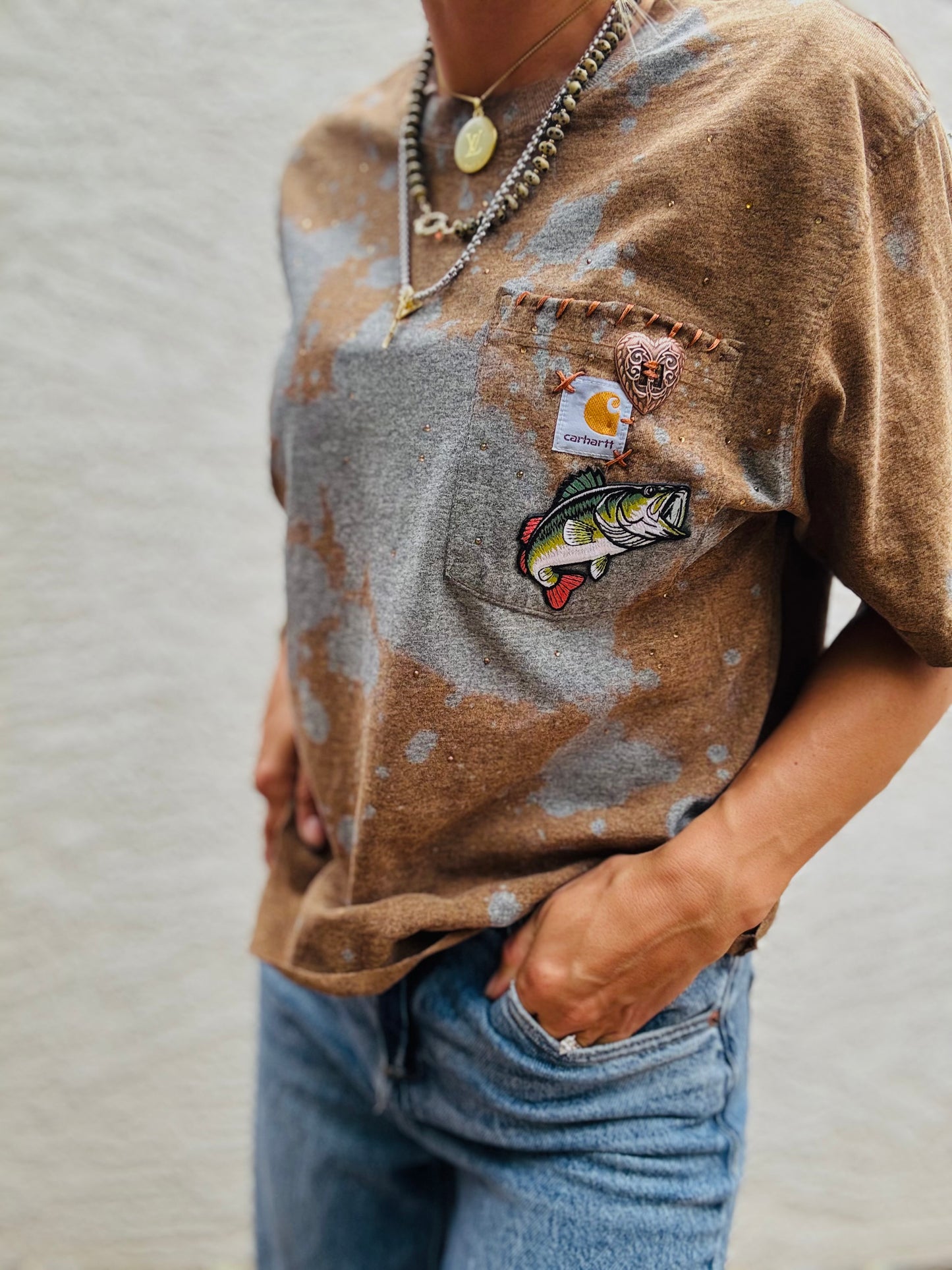 TEE-  bronze fish  - HUSBAND POCKET SHIRT - SMALL