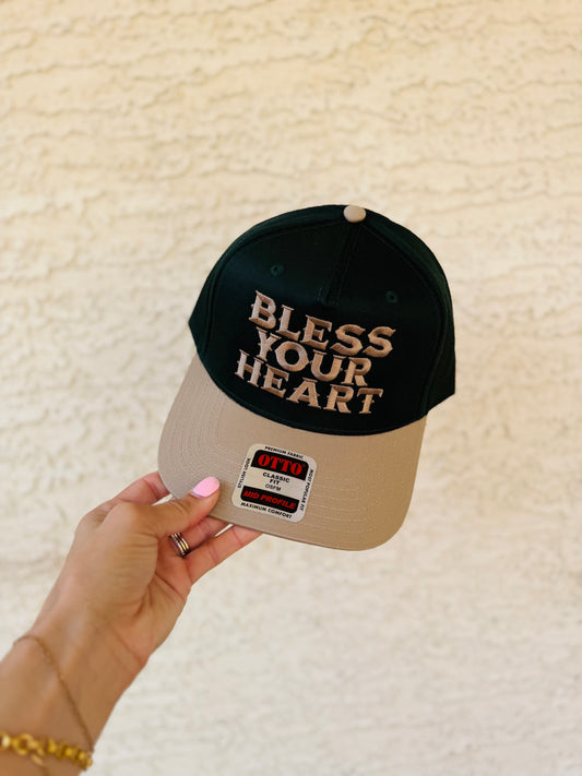 VT- BLESS YOUR HEART Crème and emerald green Premium vintage SnapBack