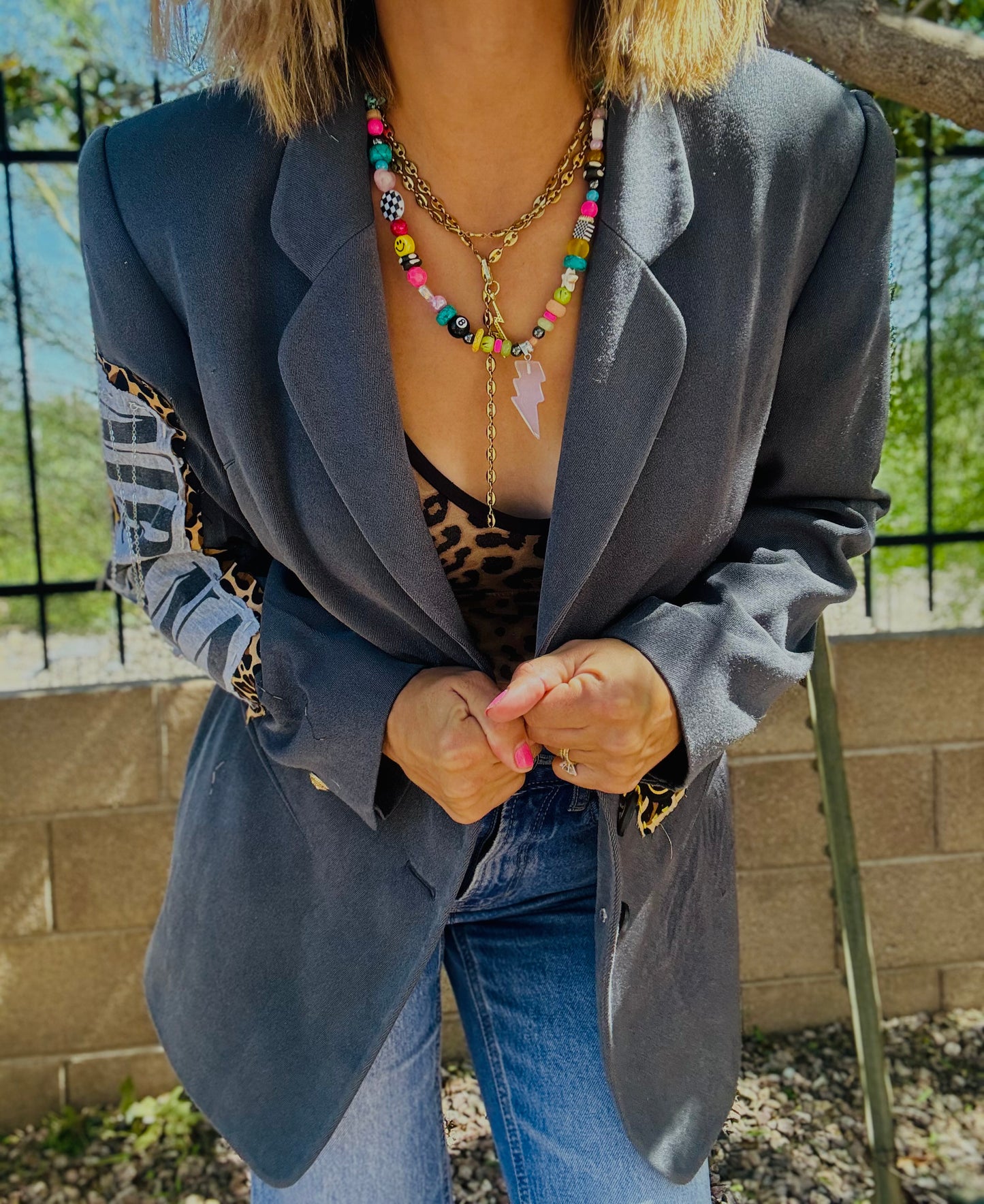 CD-grey and leopard retro blazer - Size 11 women’s fit blazer - size 11 converted is approx Med/Lg