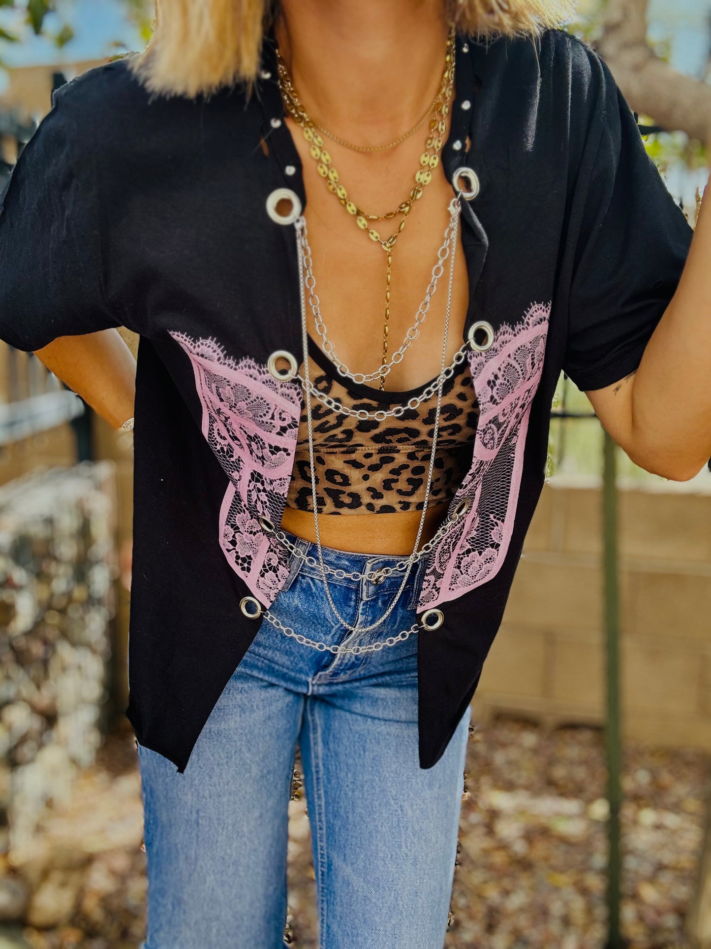 TEE- purple corset +DAD TEE SMALL split front chains
