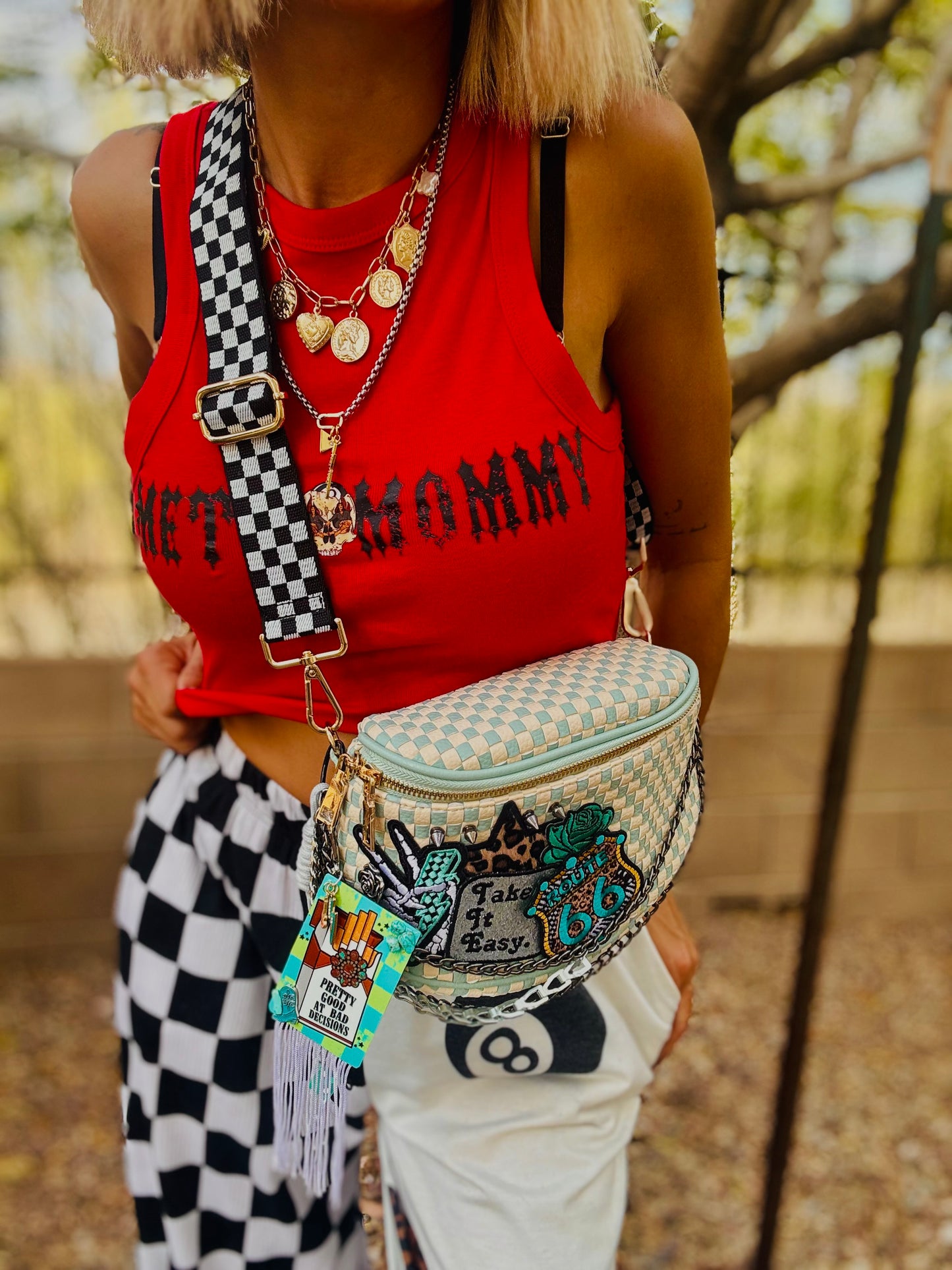 CO- take it easy 66+ PHOENIX BAG mint teal checkered - 2 STRAPS INCLUDED