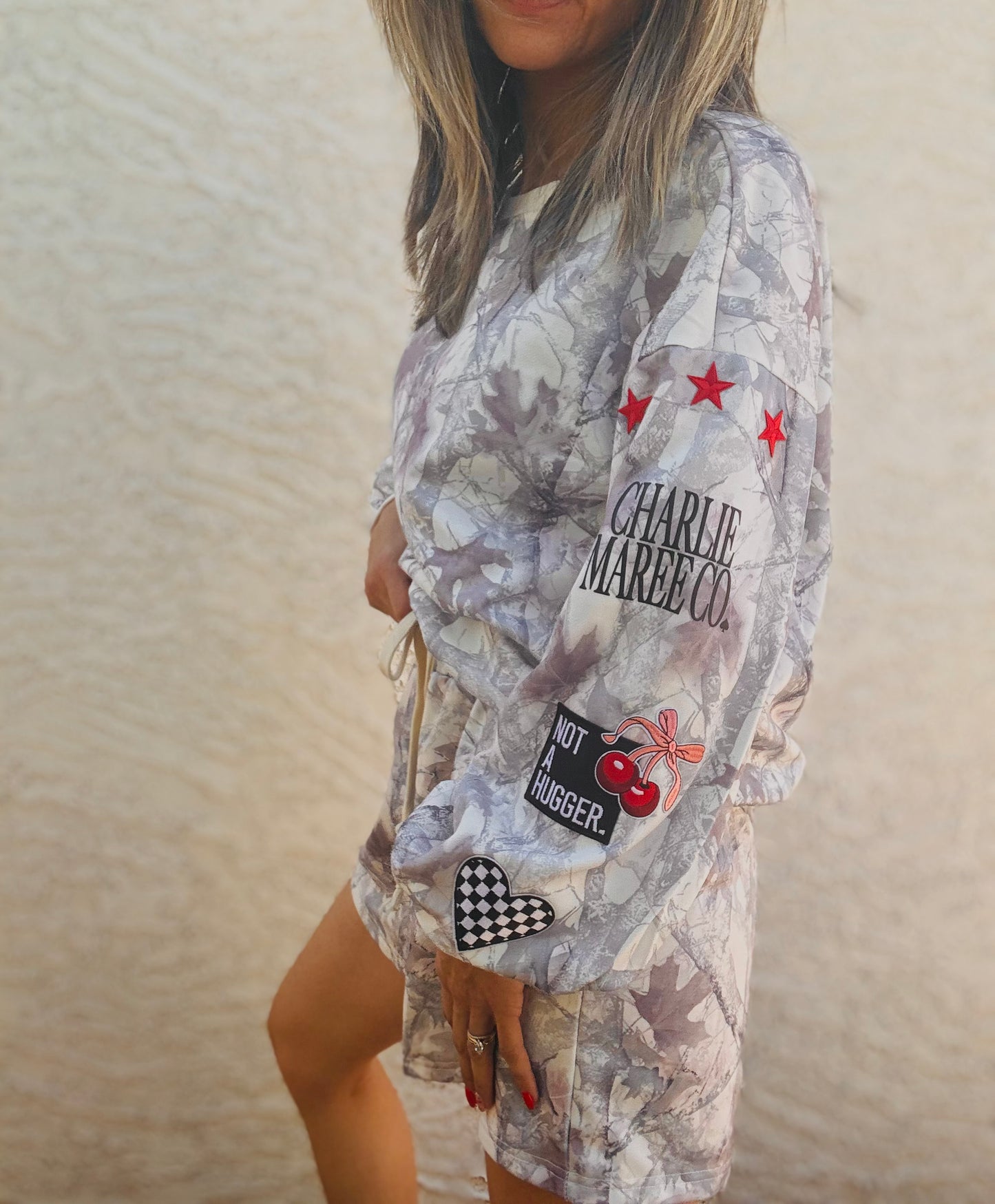 BBH-Camo Sweater & Short Set- not a hugger +red