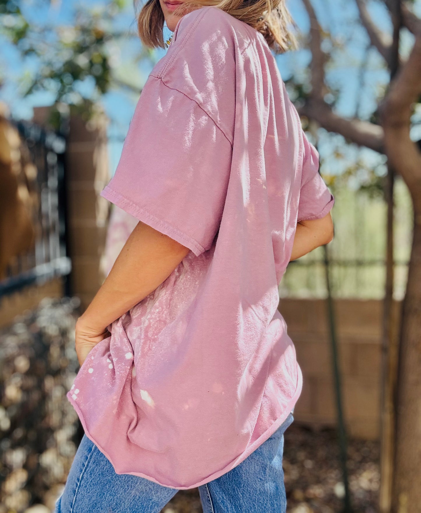 MD-zebra Ghostie LAVENDER Lace wash -HUSBAND POCKET TEE XL Cropped off hem