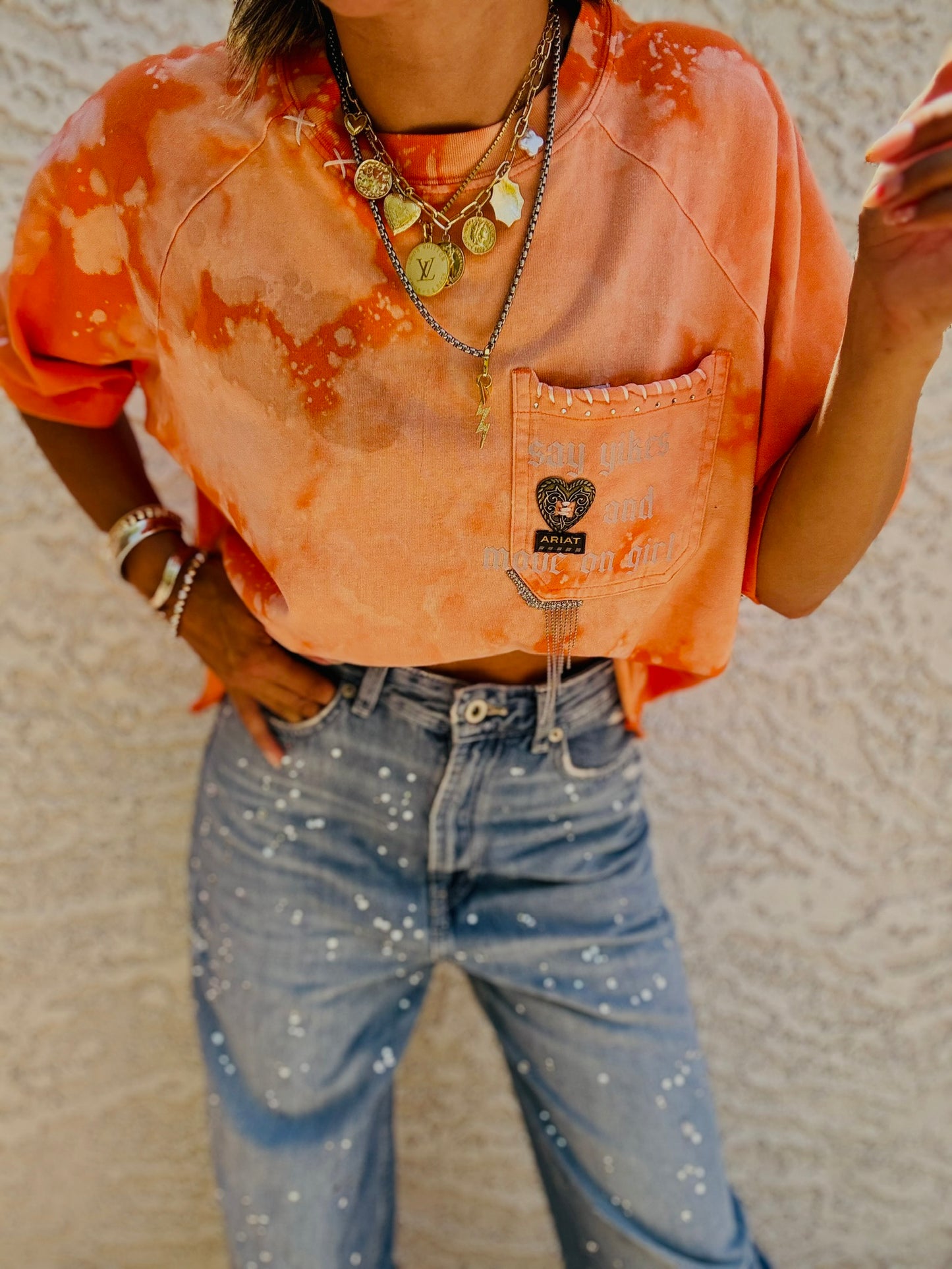 TEE- say yikes and move on girl Orange POCKET SHIRT - MENS MEDIUM CUT