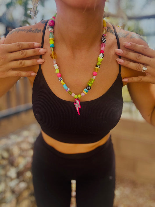 NC- The whimsical Bolt #2 +Handmade chunky beaded necklace