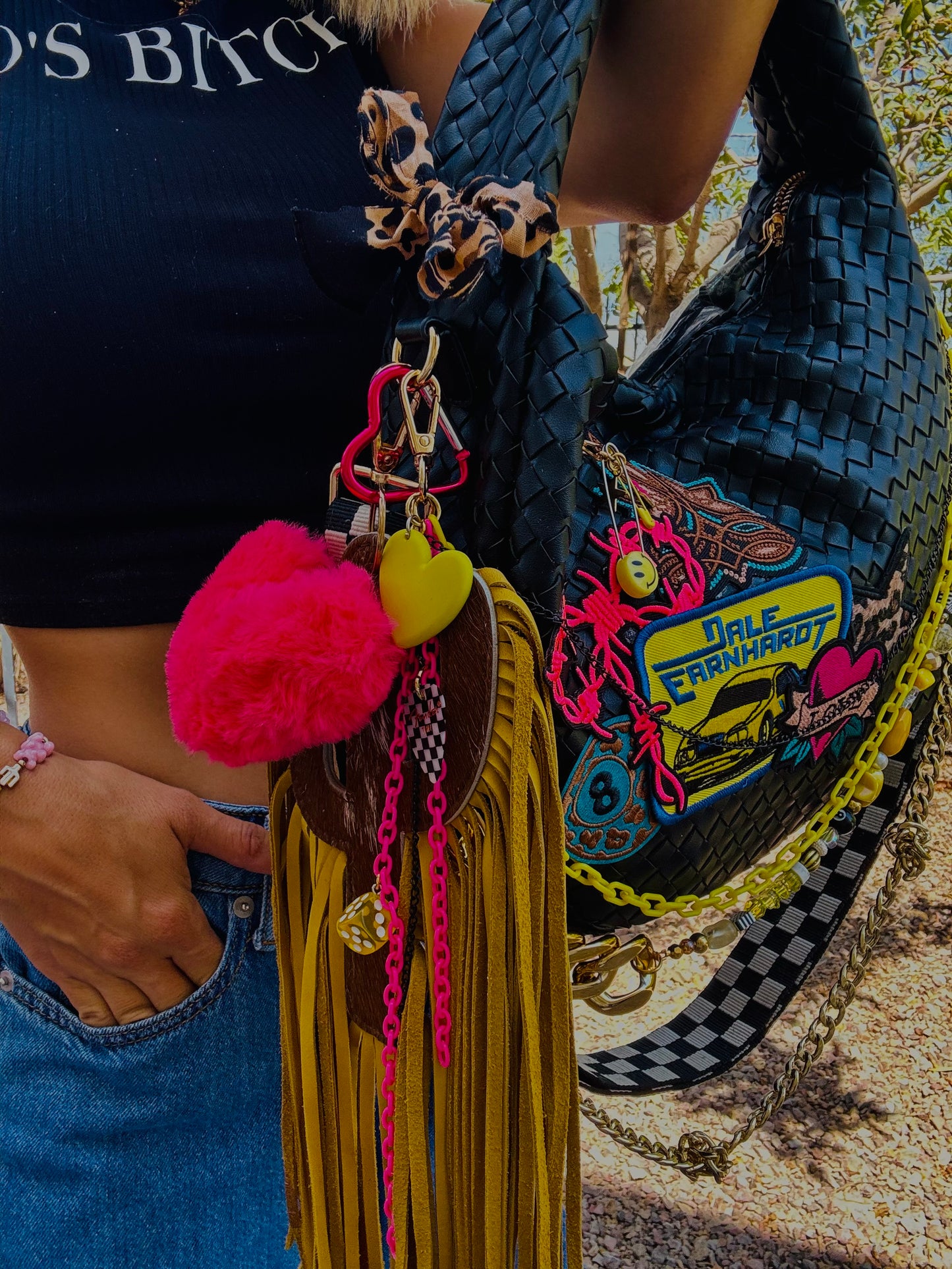 CC- race neon baddie  GENUINE LEATHER CACTUS FRINGE + CHANDLER BAG* comes with 2 straps worn 3 ways