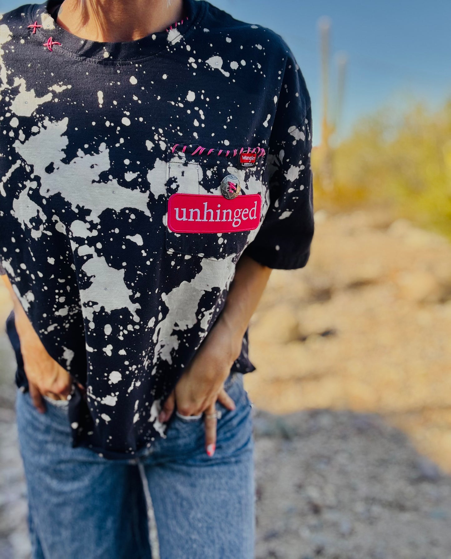 HD-bloom anyway butterfly skulls - navy DISTRESSED POCKET SHIRT - MENS LARGE CUT
