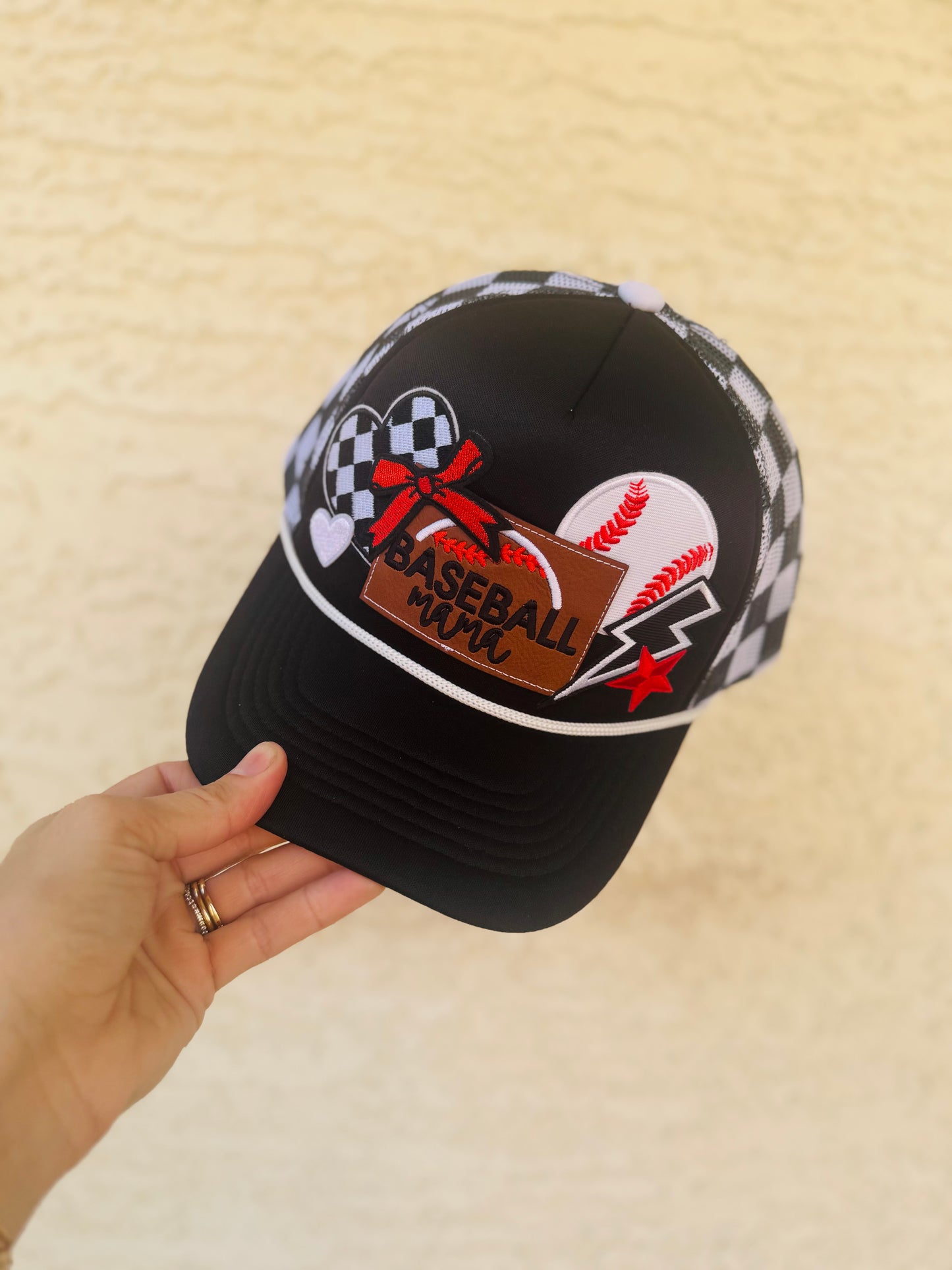 HR- Baseball Mama Checkered Trucker